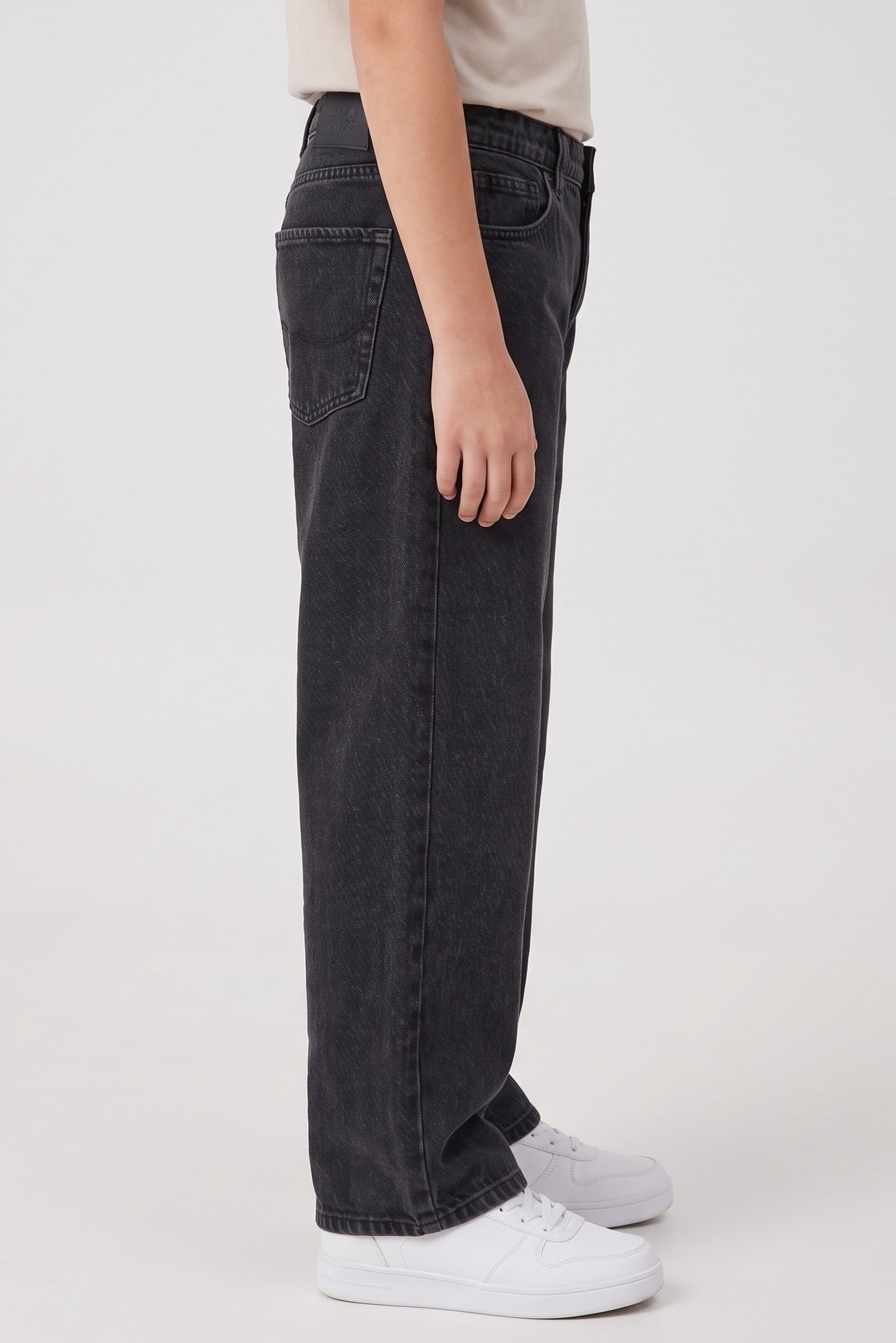 Kids Boy Baggy Fit Washed Non-Stretchable Denim Jeans, Black