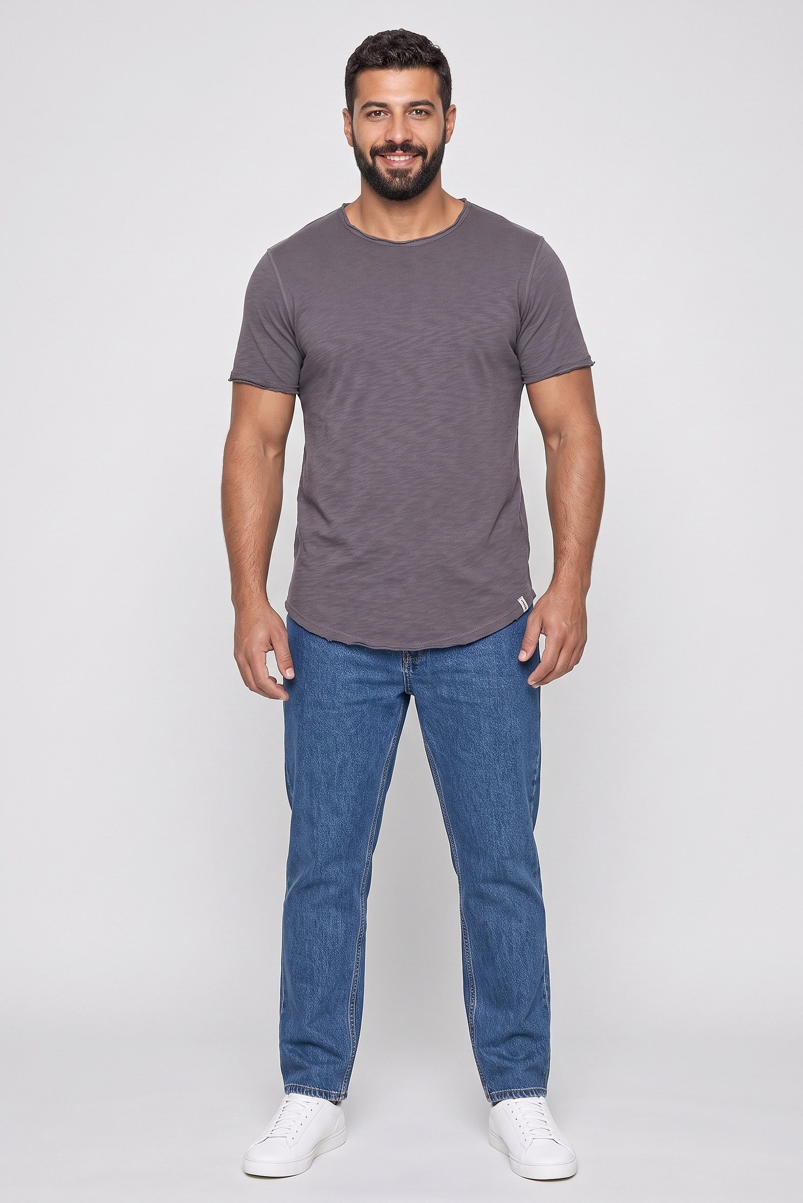 Men Crew Neck Short Sleeve Plain T-Shirt, Dark Grey