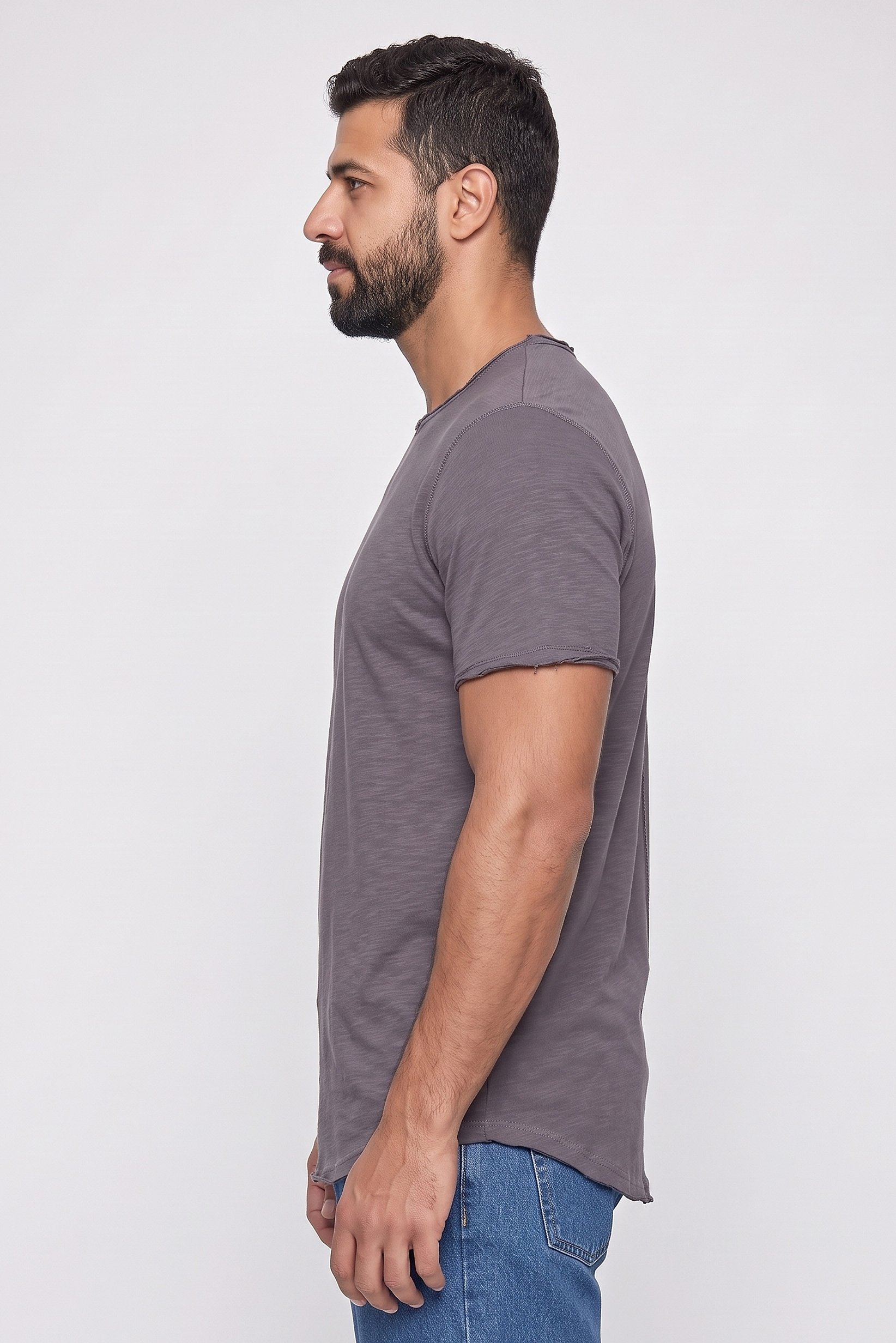 Men Crew Neck Short Sleeve Plain T-Shirt, Dark Grey