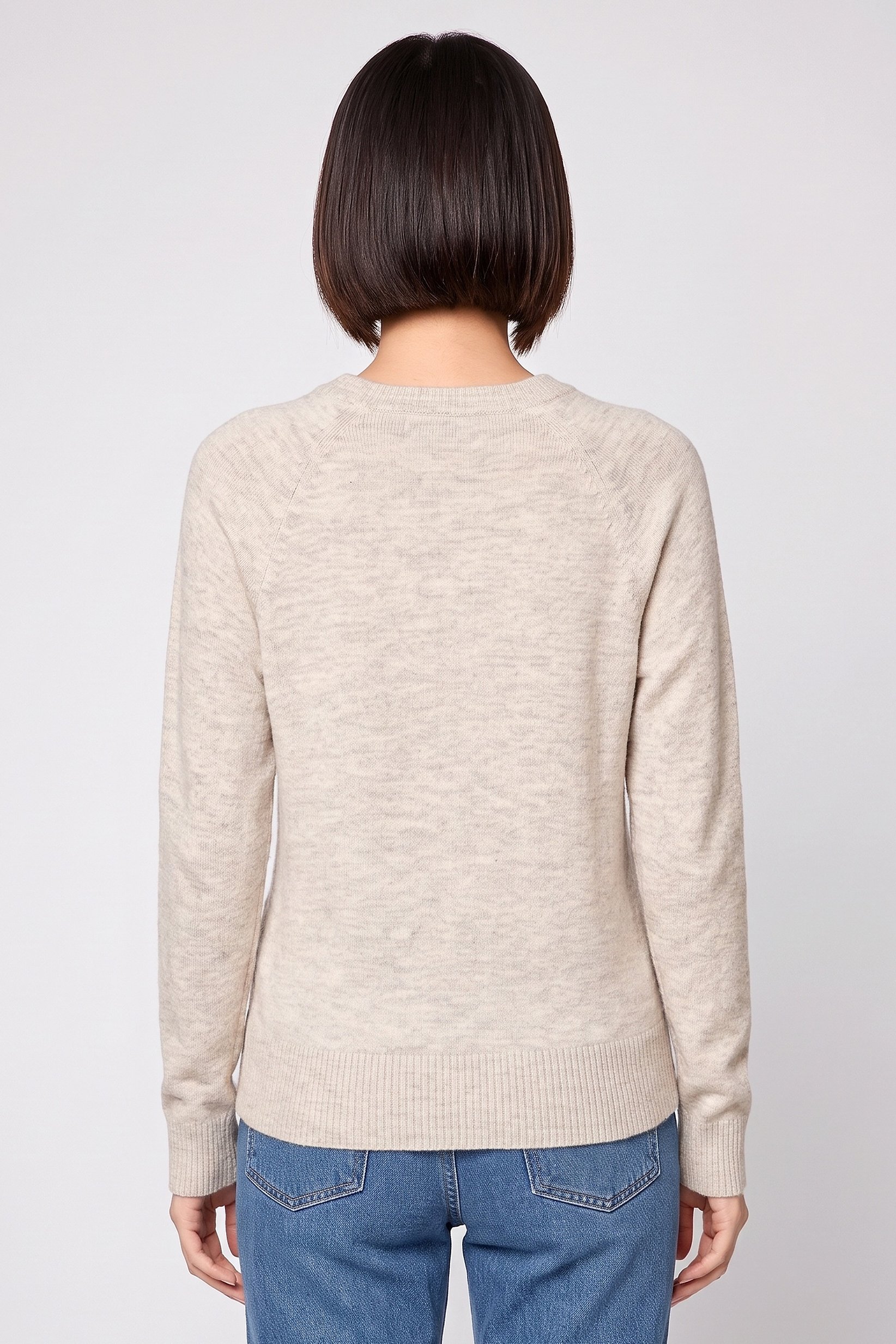 Women Crew Neck Long Sleeve Textured Sweater, Beige