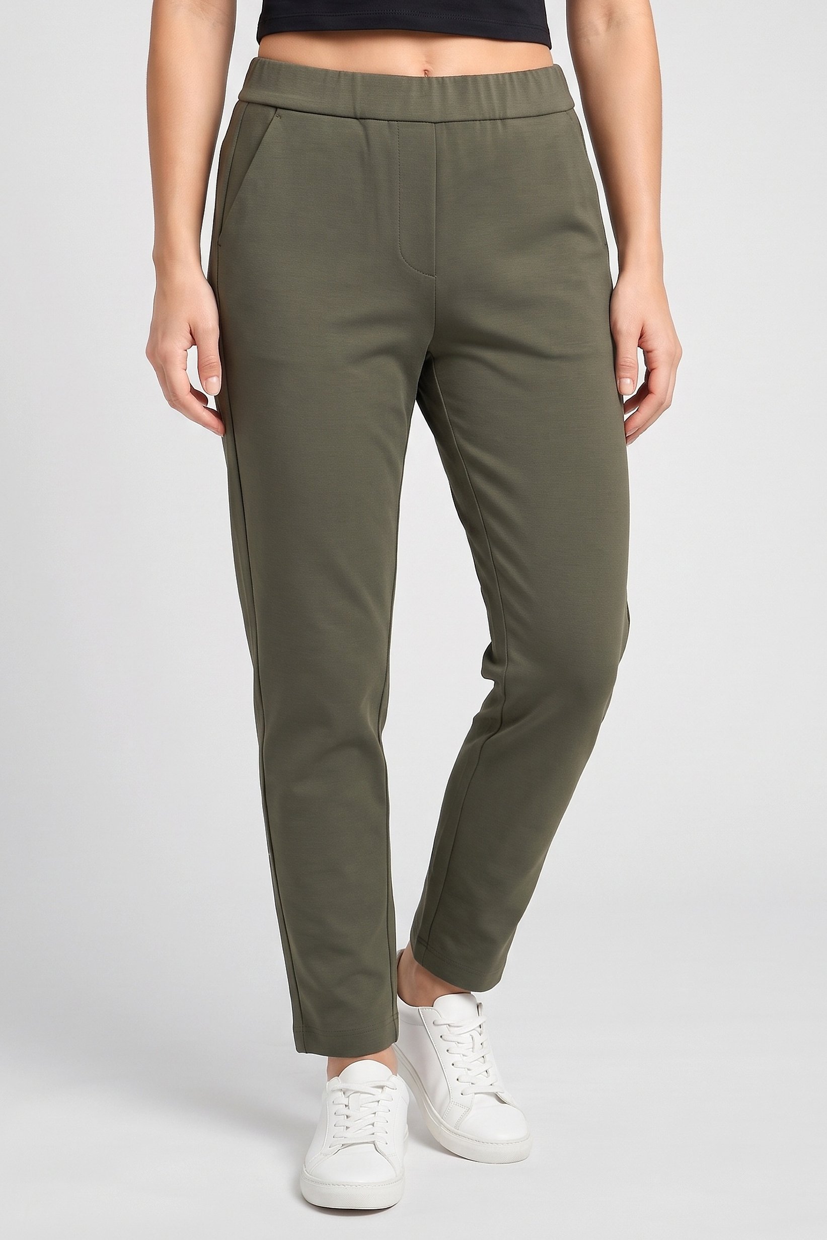 Women Regular Fit Plain Straight Leg Pants, Dark Olive