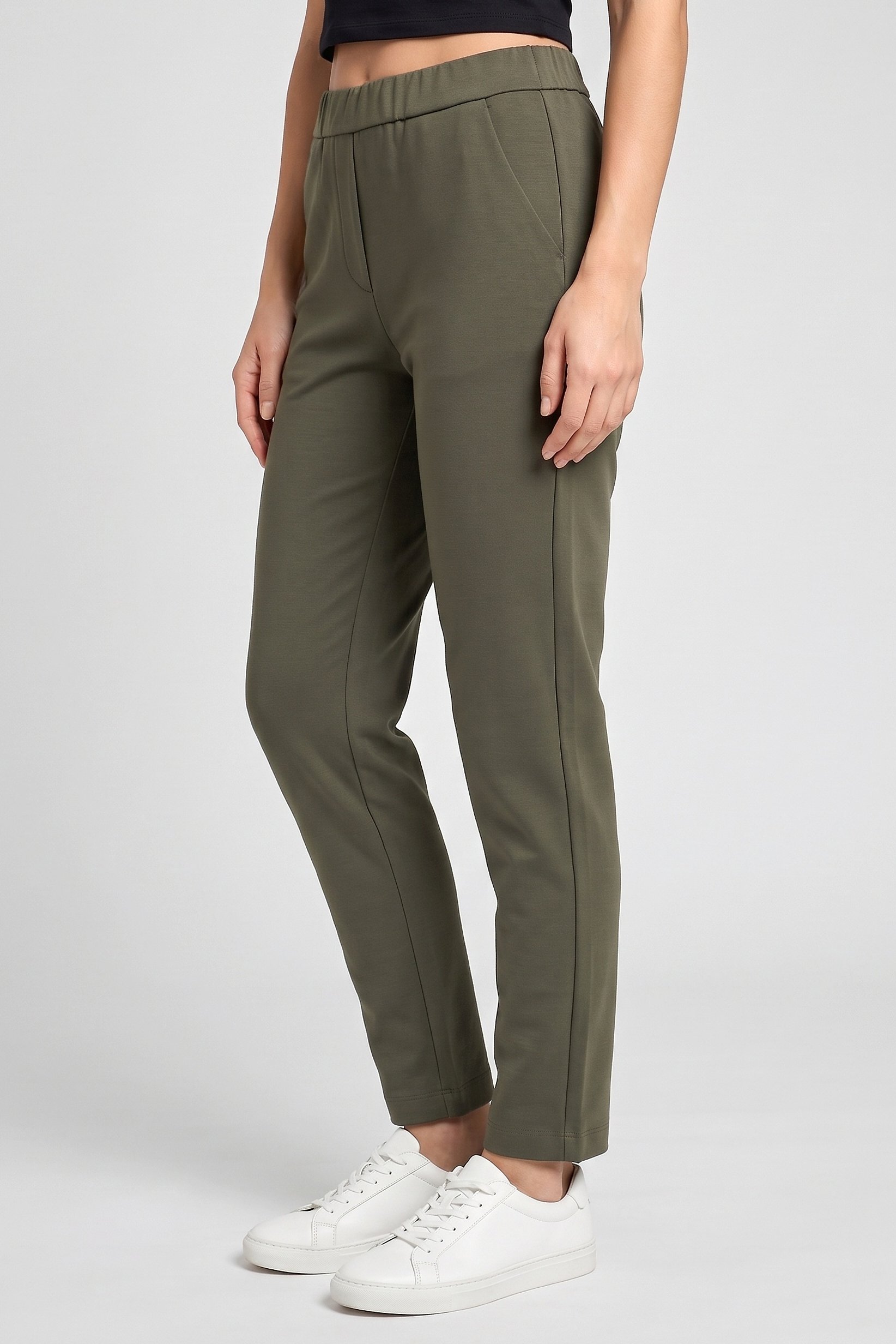 Women Regular Fit Plain Straight Leg Pants, Dark Olive