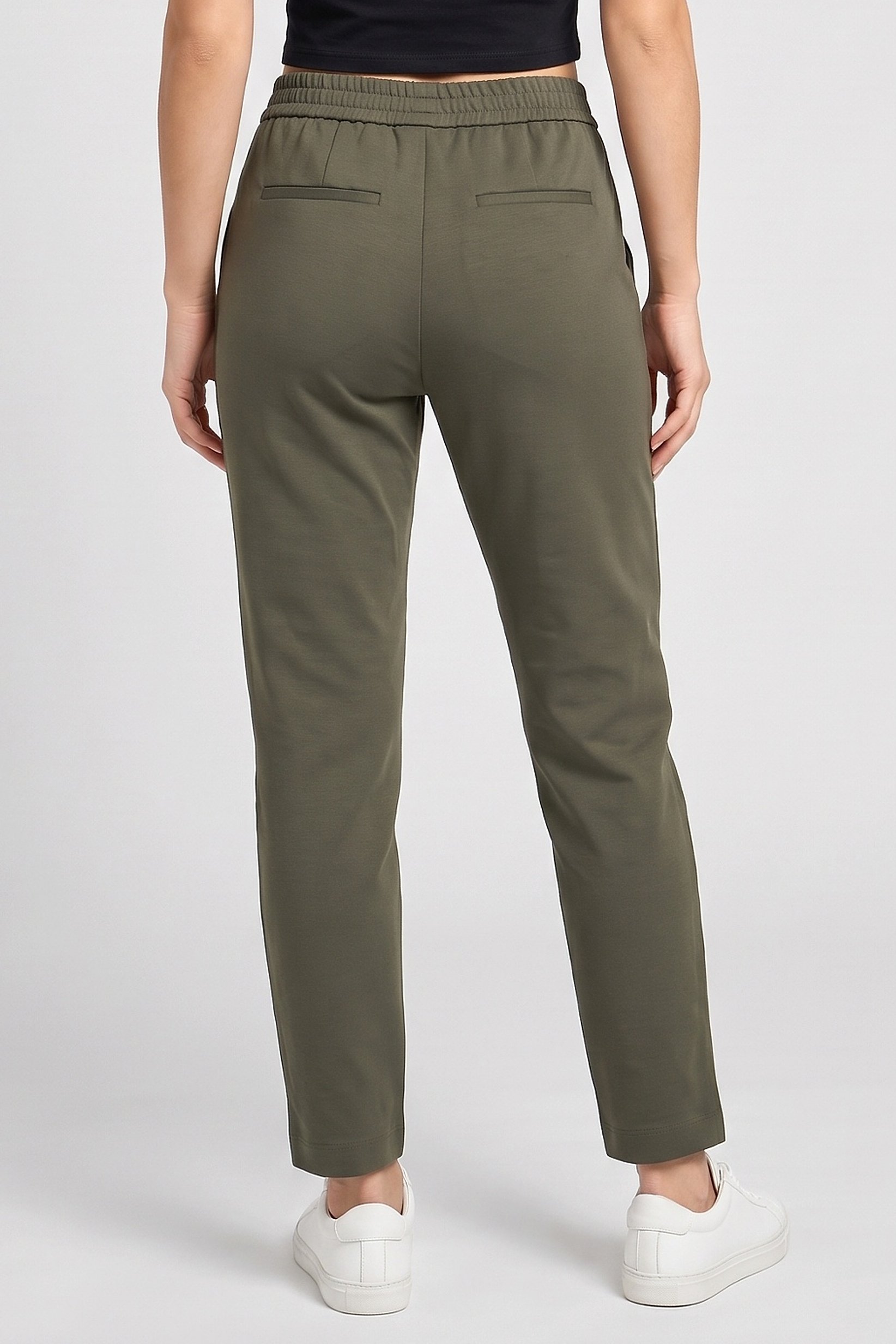 Women Regular Fit Plain Straight Leg Pants, Dark Olive