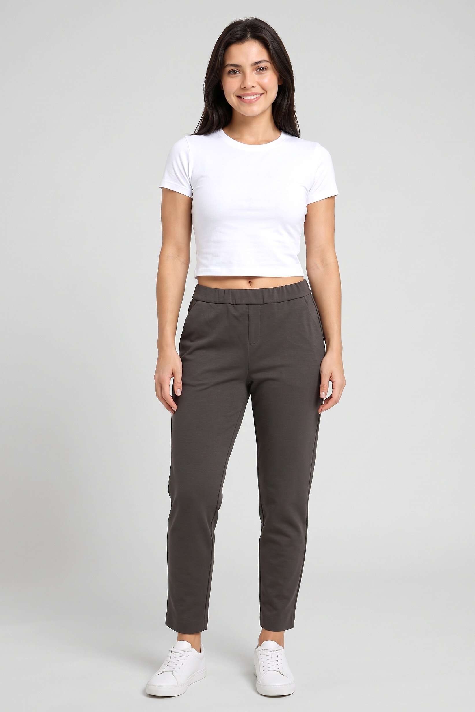 Women Regular Fit Plain Straight Leg Pants, Dark Olive