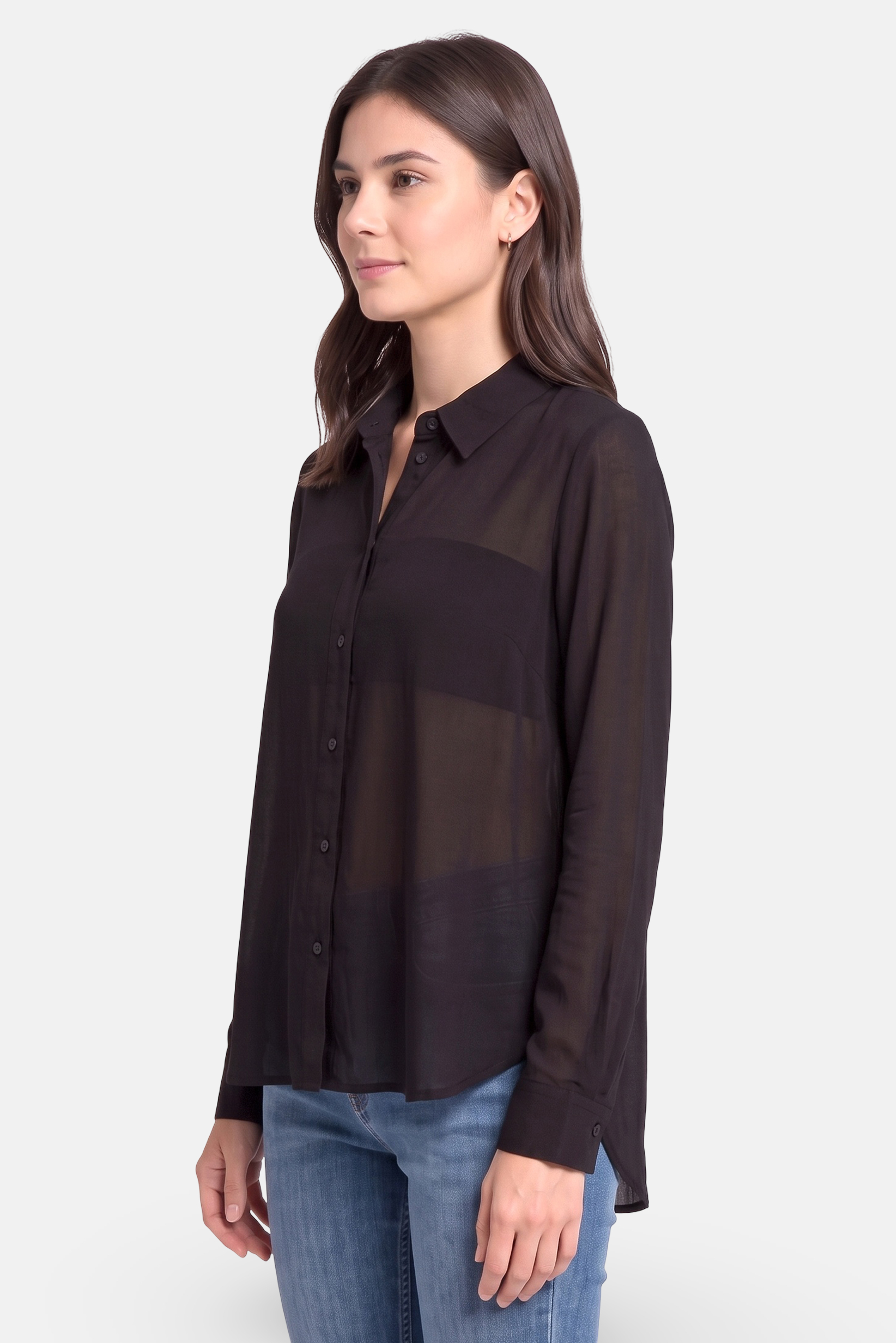 Women Regular Fit Long Sleeve Solid Shirt, Black