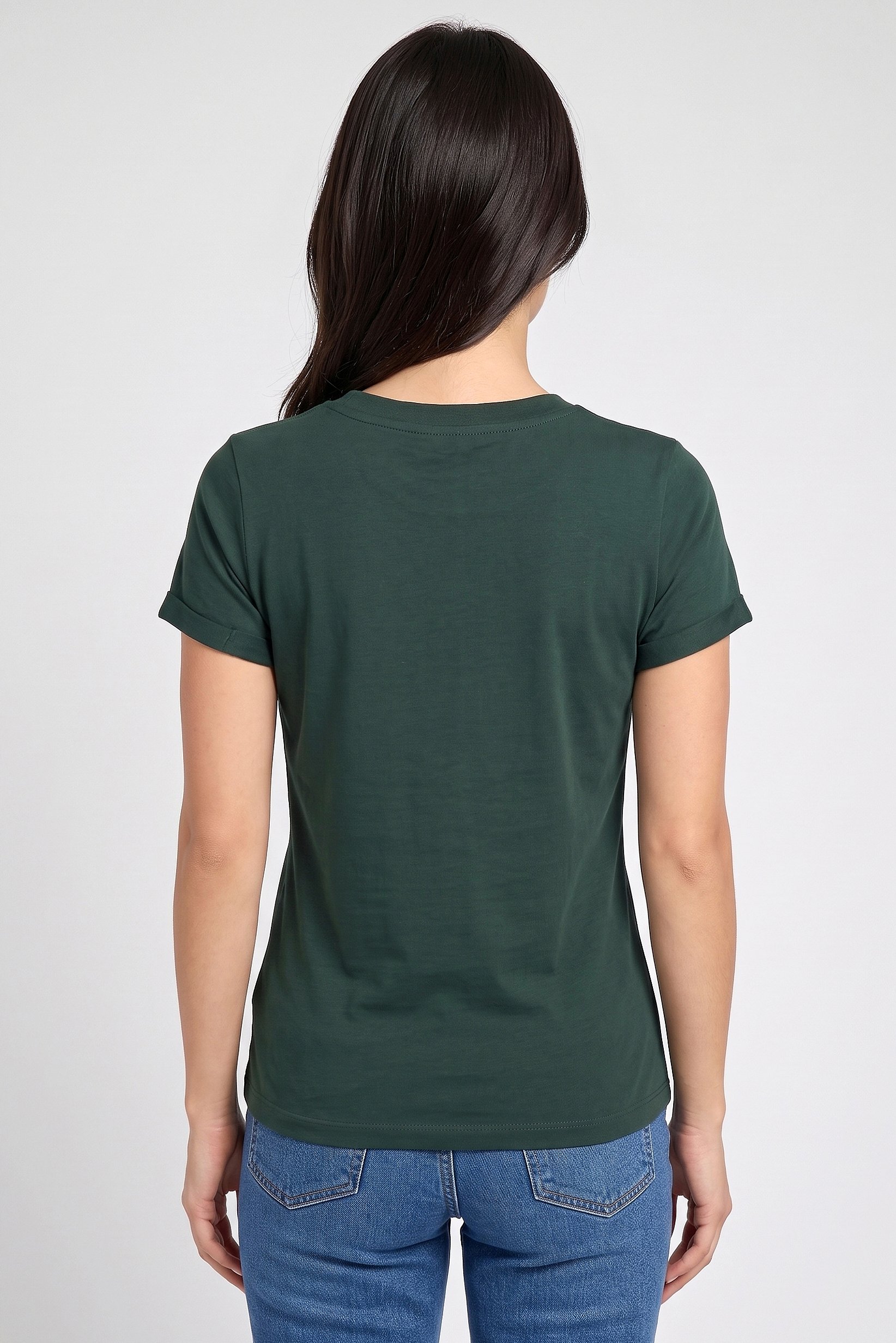 Women Crew Neck Short Sleeve Plain T-Shirt, Dark Green