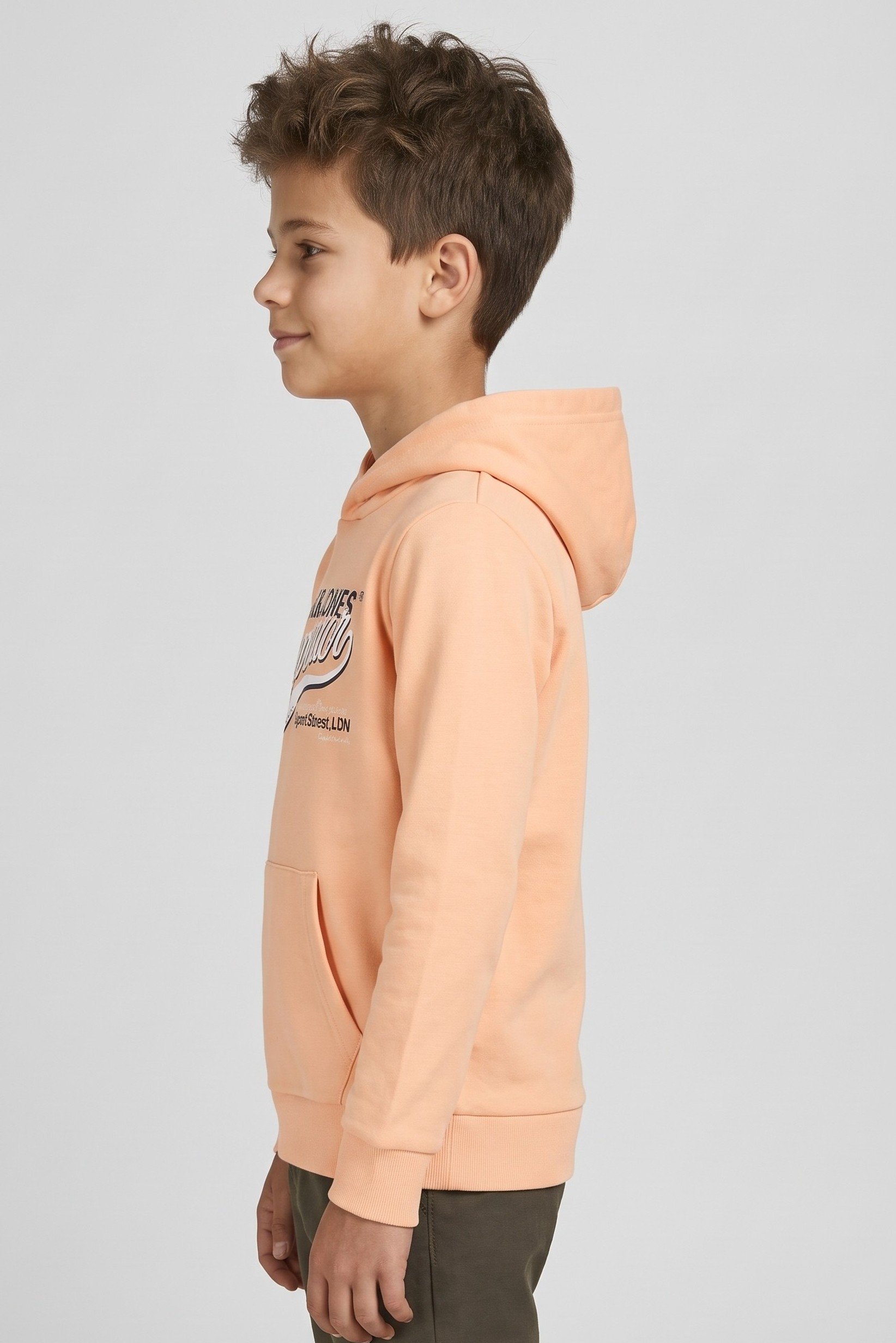 Kids Boy Brand Logo Long Sleeve Hoodie, Peach