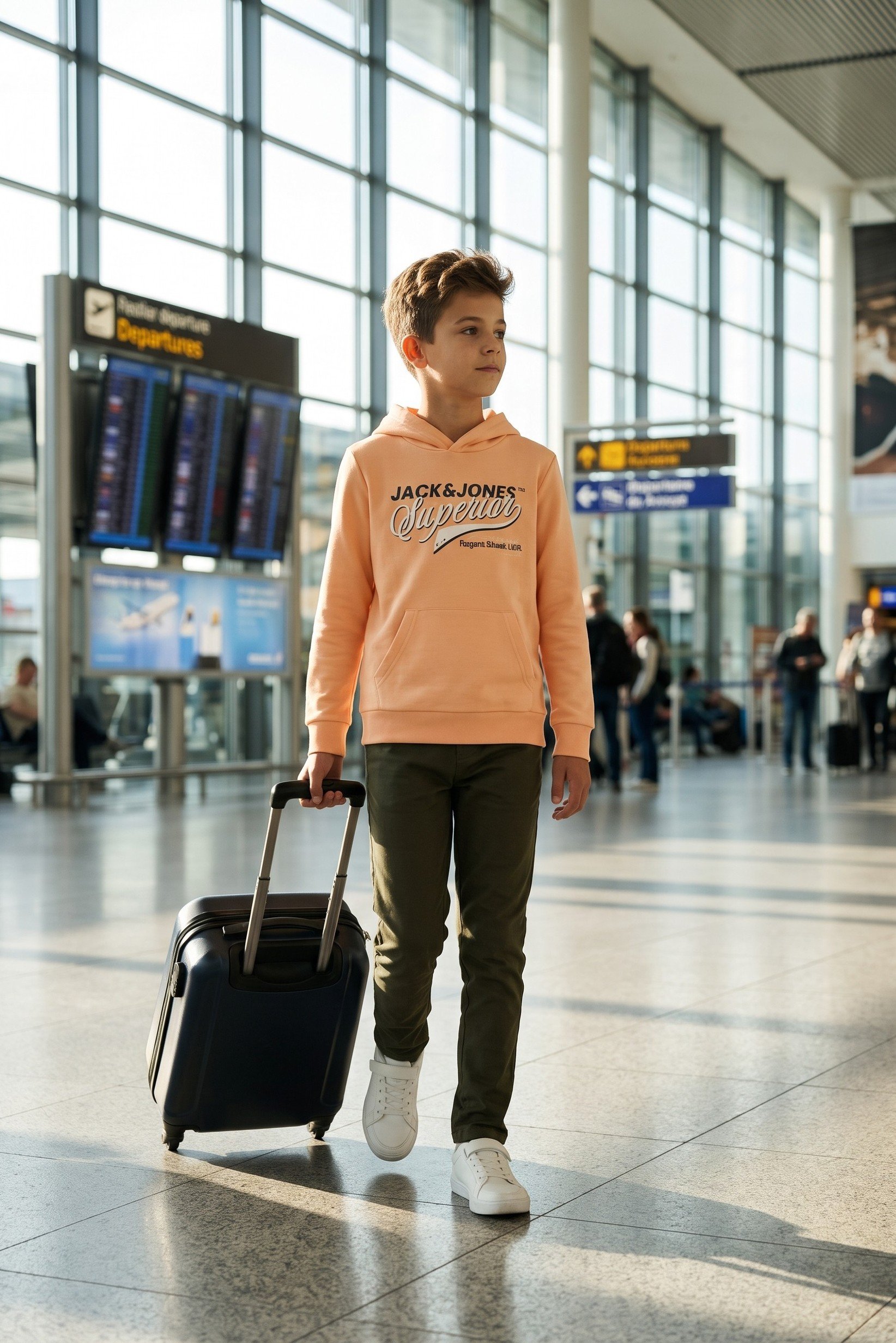 Kids Boy Brand Logo Long Sleeve Hoodie, Peach
