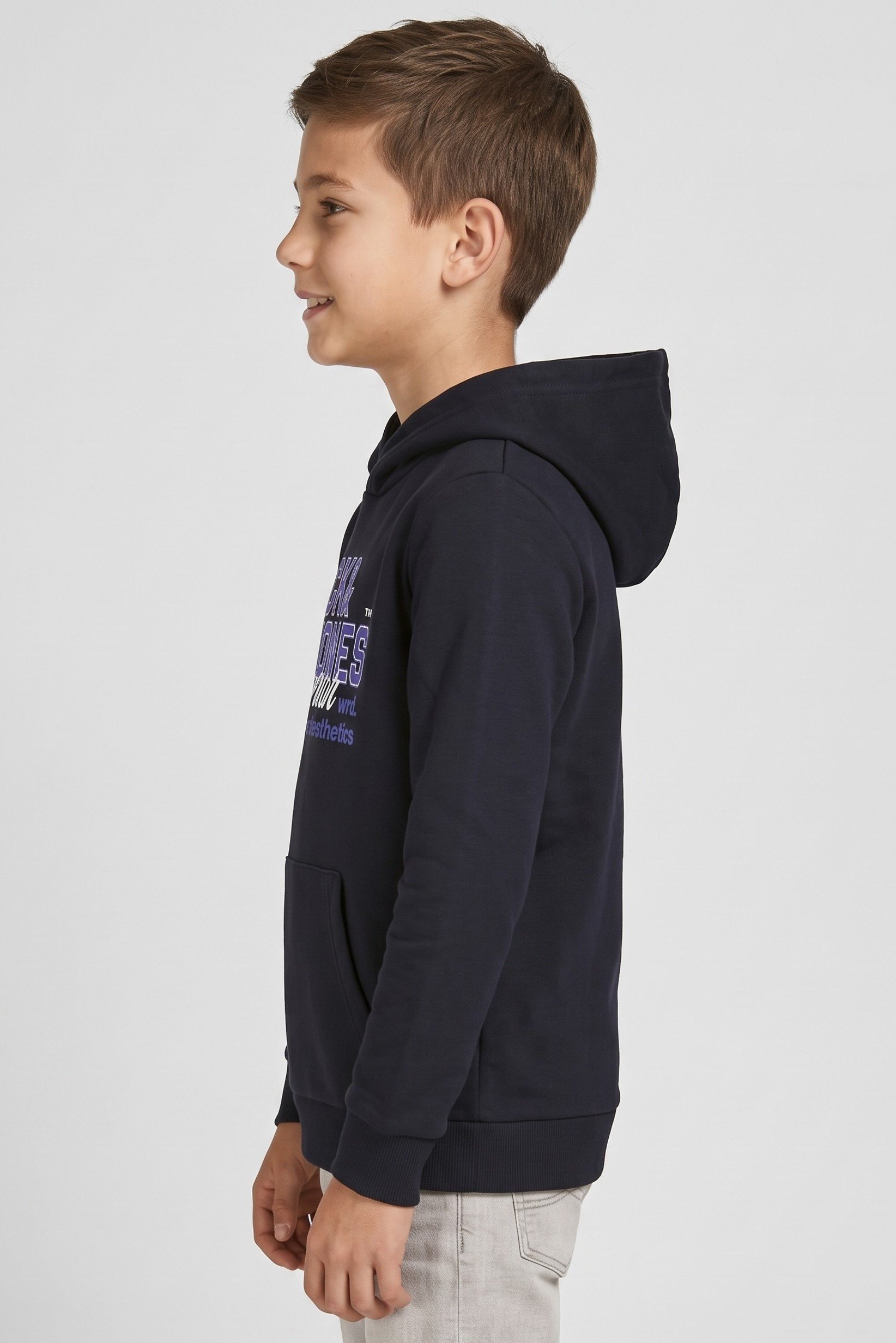 Kids Boy Graphic Print Long Sleeve Hoodie, Navy