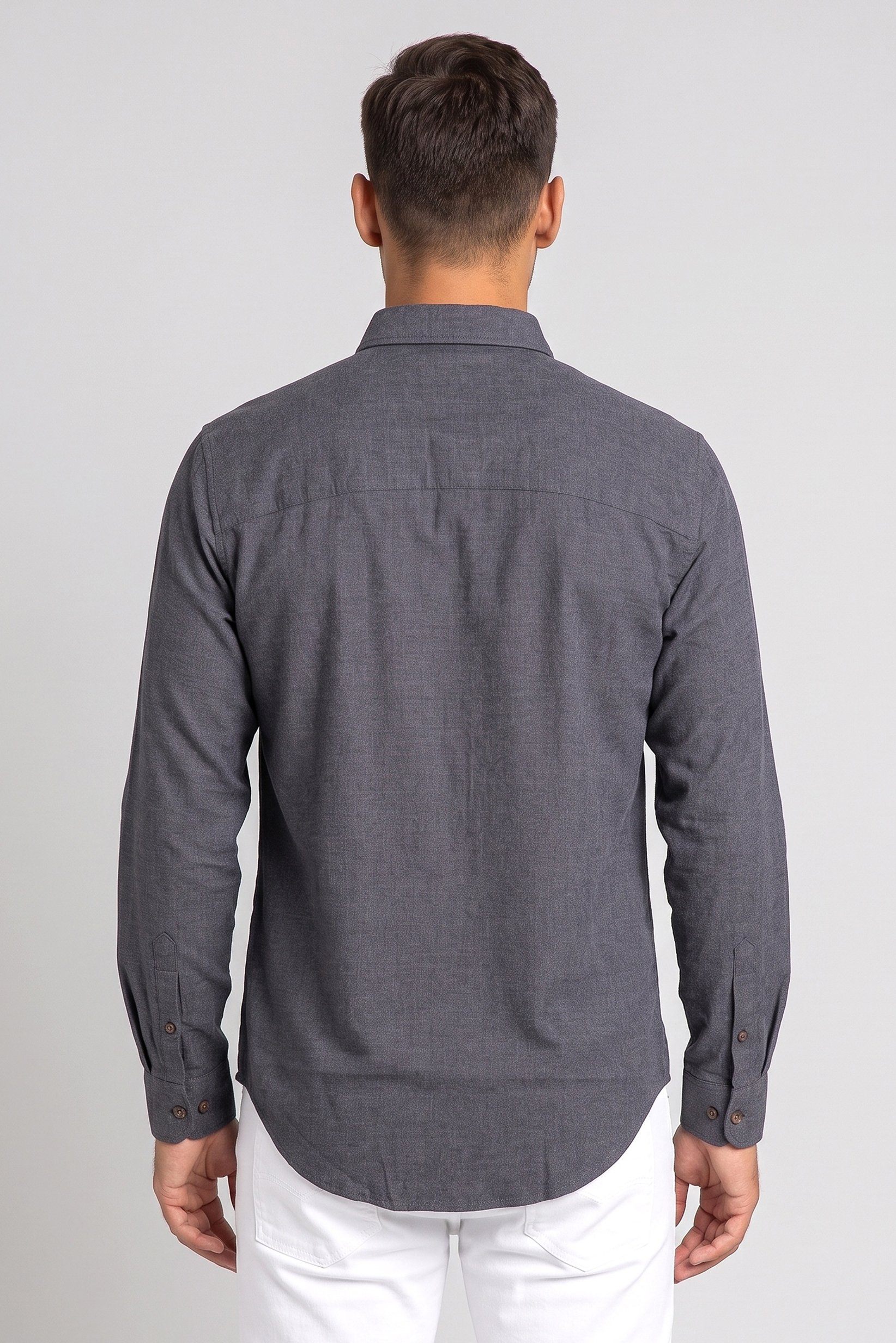 Men Regular Fit Plain Long Sleeve Casual Shirt, Dark Grey