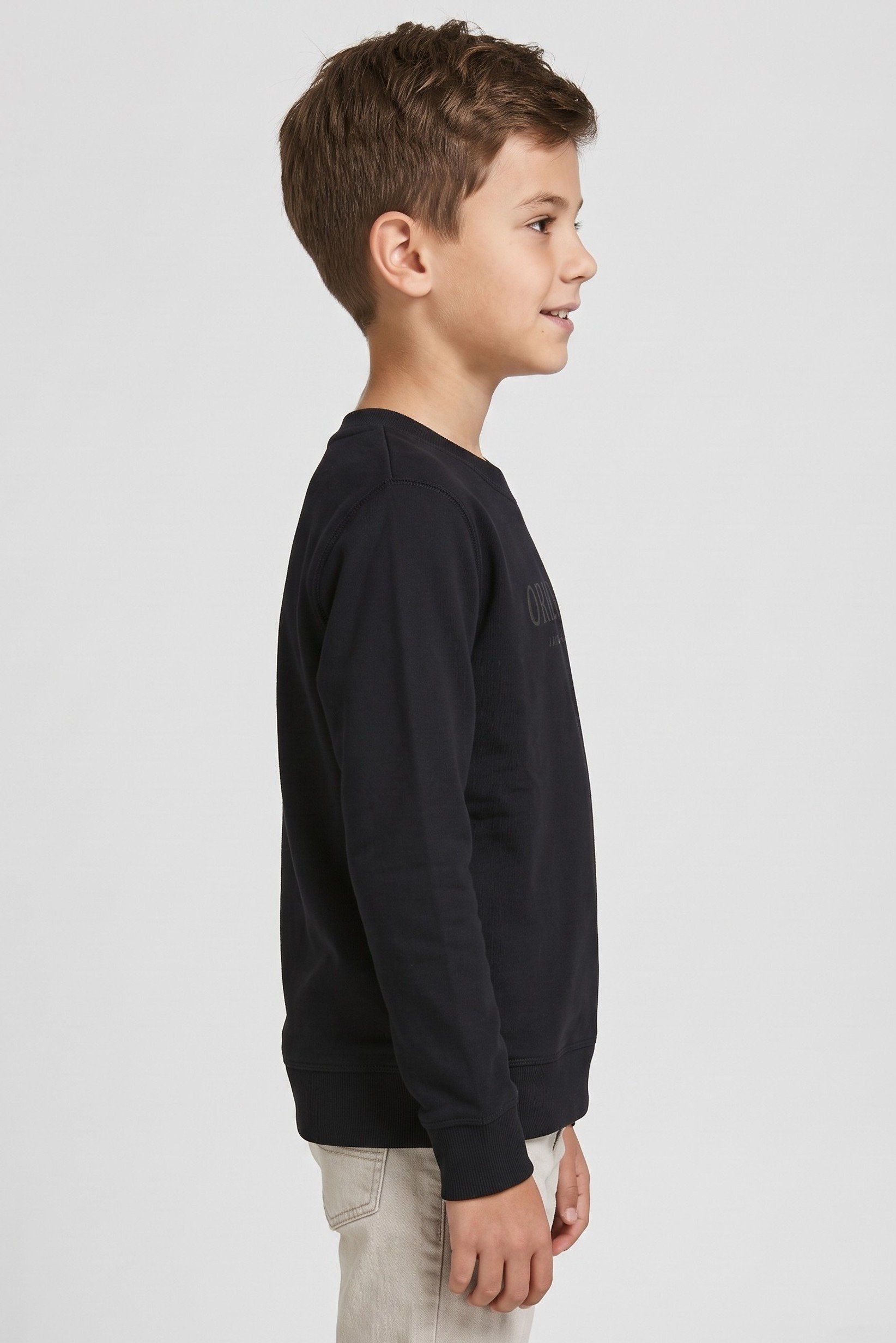 Kids Boy Brand Logo Long Sleeve Sweatshirt, Black