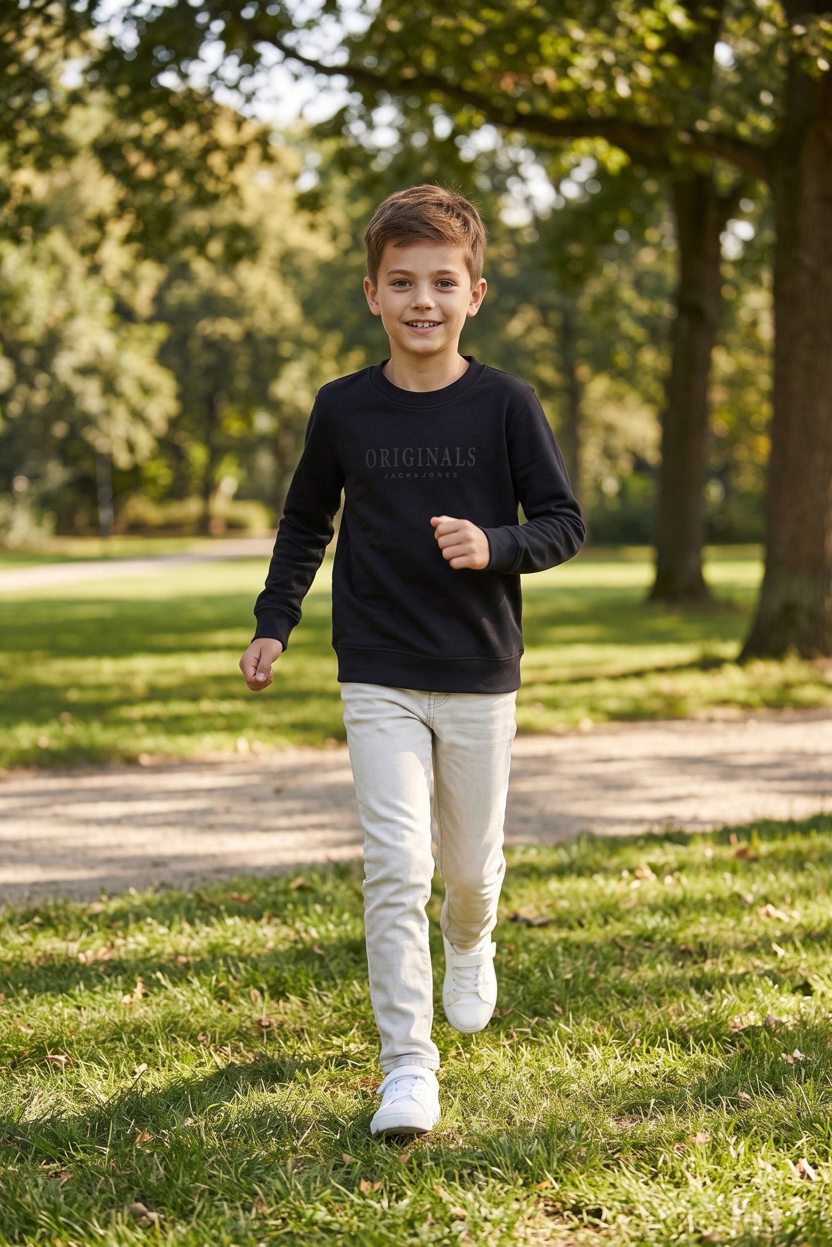 Kids Boy Brand Logo Long Sleeve Sweatshirt, Black