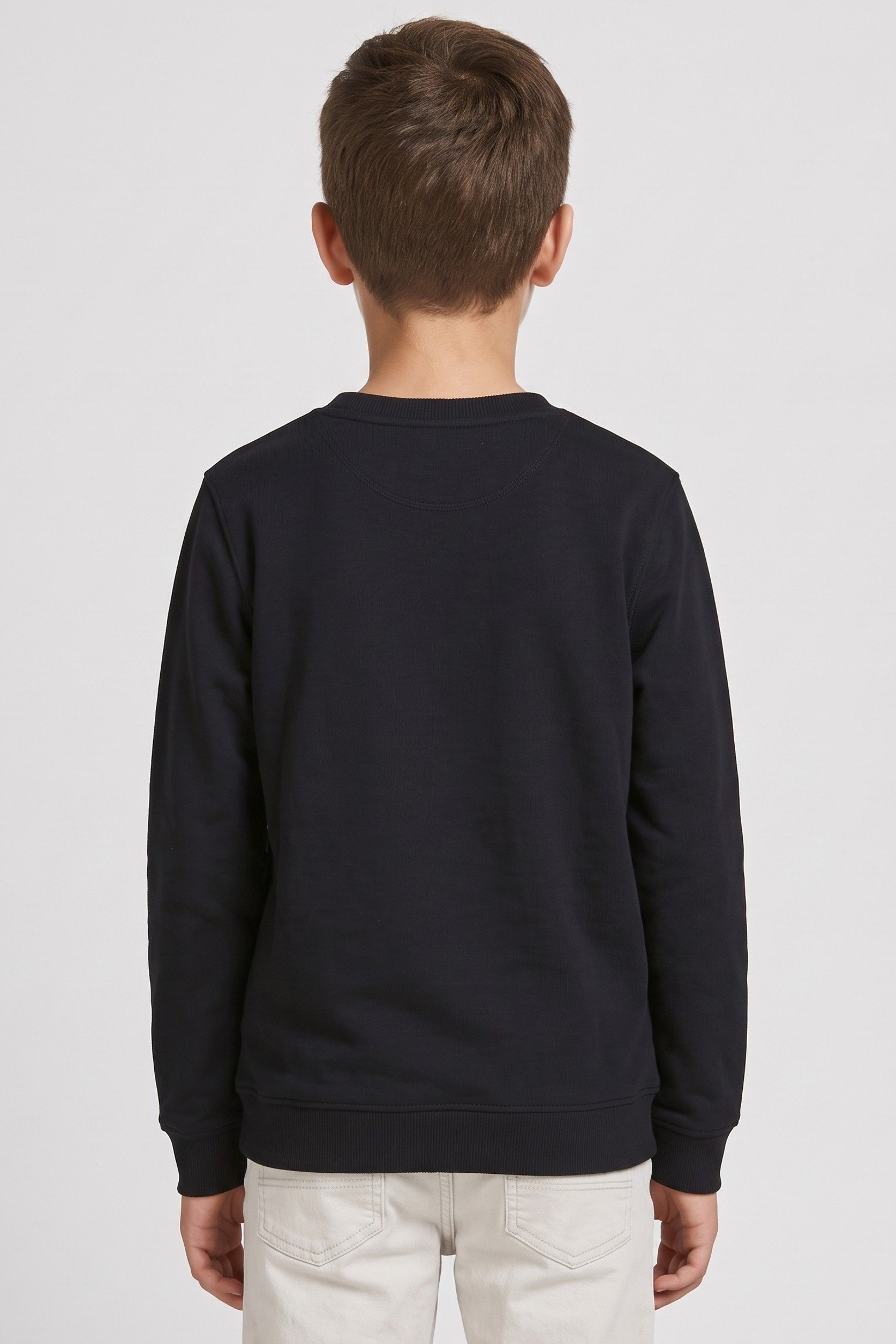 Kids Boy Crew Neck Embroidered Long Sleeve Sweatshirt, Black