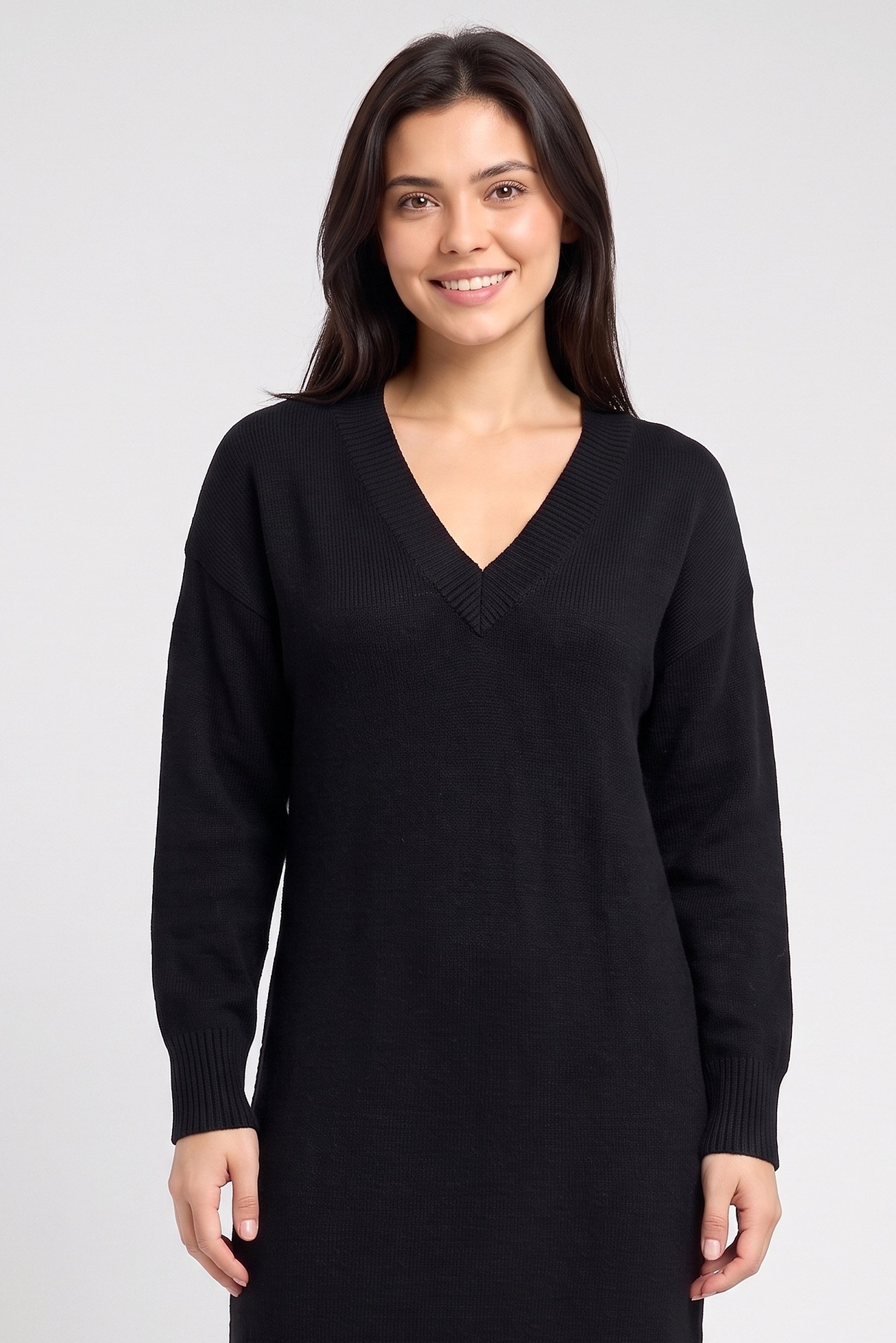 Women Knitted Sweater Dress, Black
