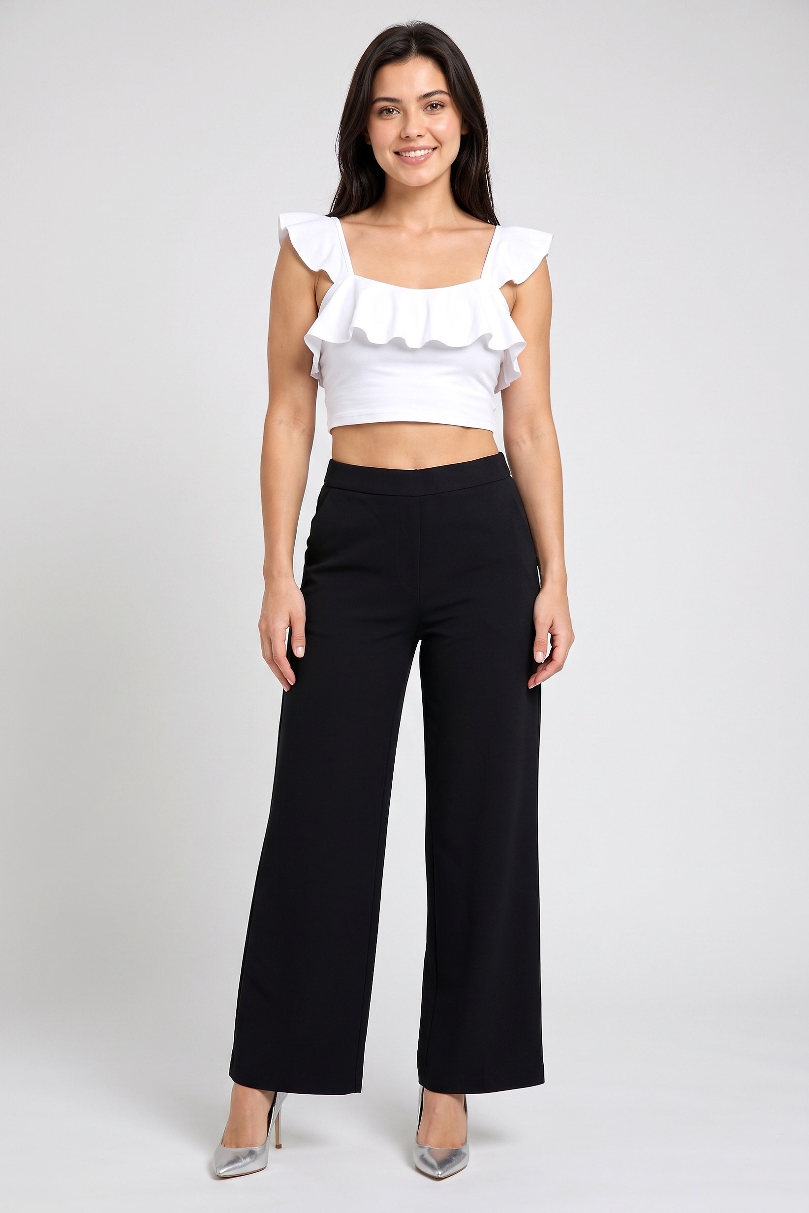 Women Regular Fit Solid Wide Leg Pants, Black