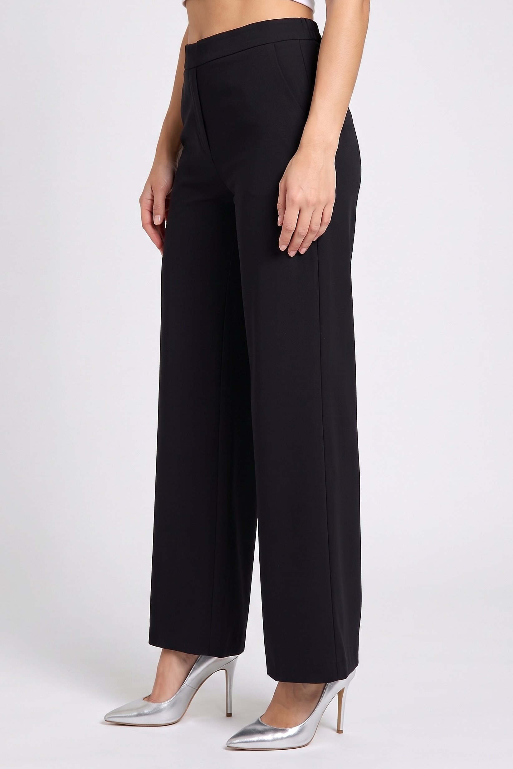 Women Regular Fit Solid Wide Leg Pants, Black
