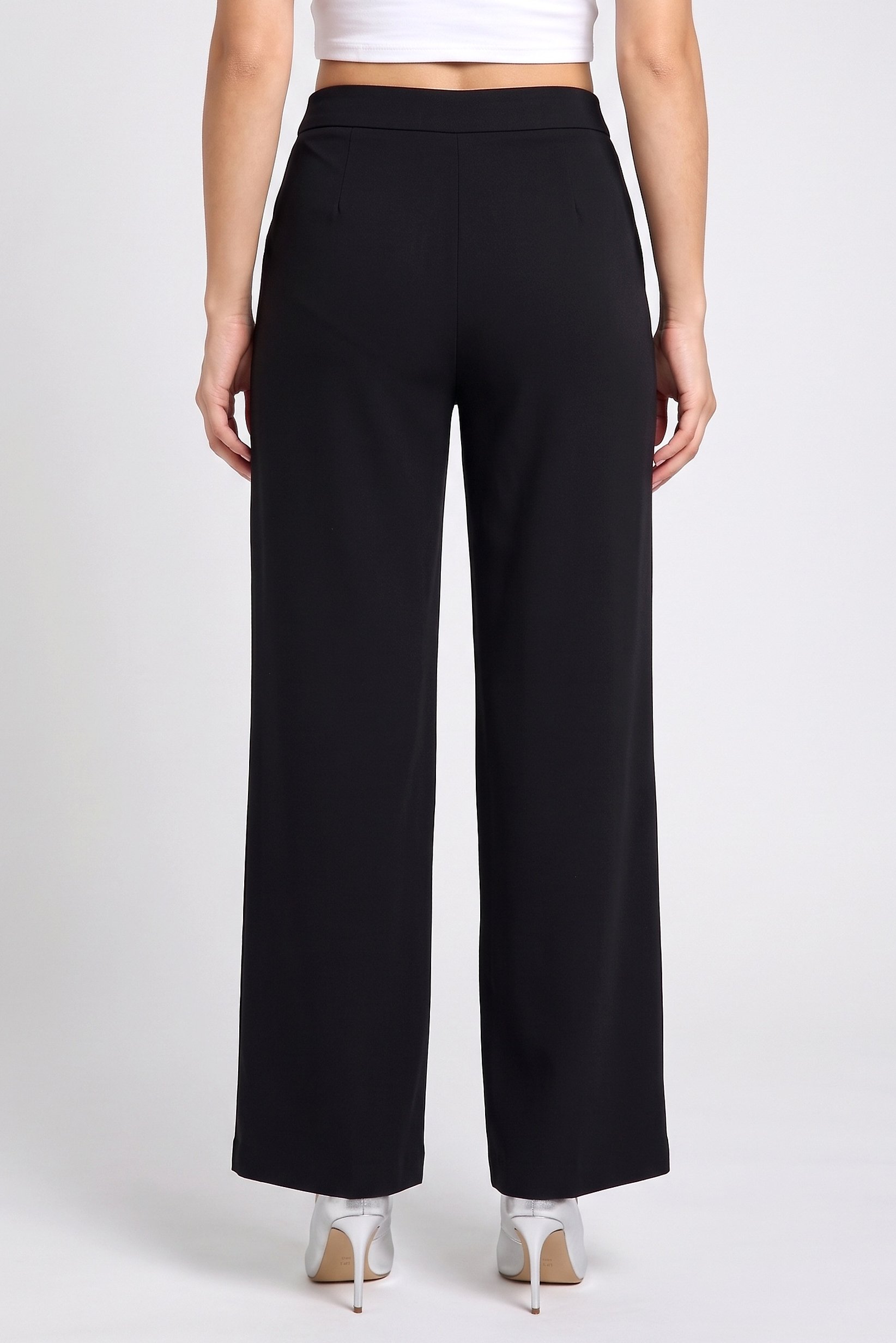 Women Regular Fit Solid Wide Leg Pants, Black