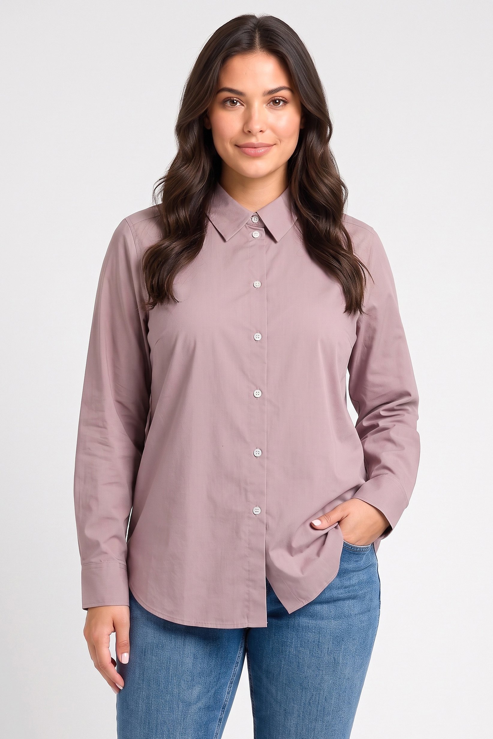 Women Regular Fit Plain Long Sleeve Shirt, Dusty Pink