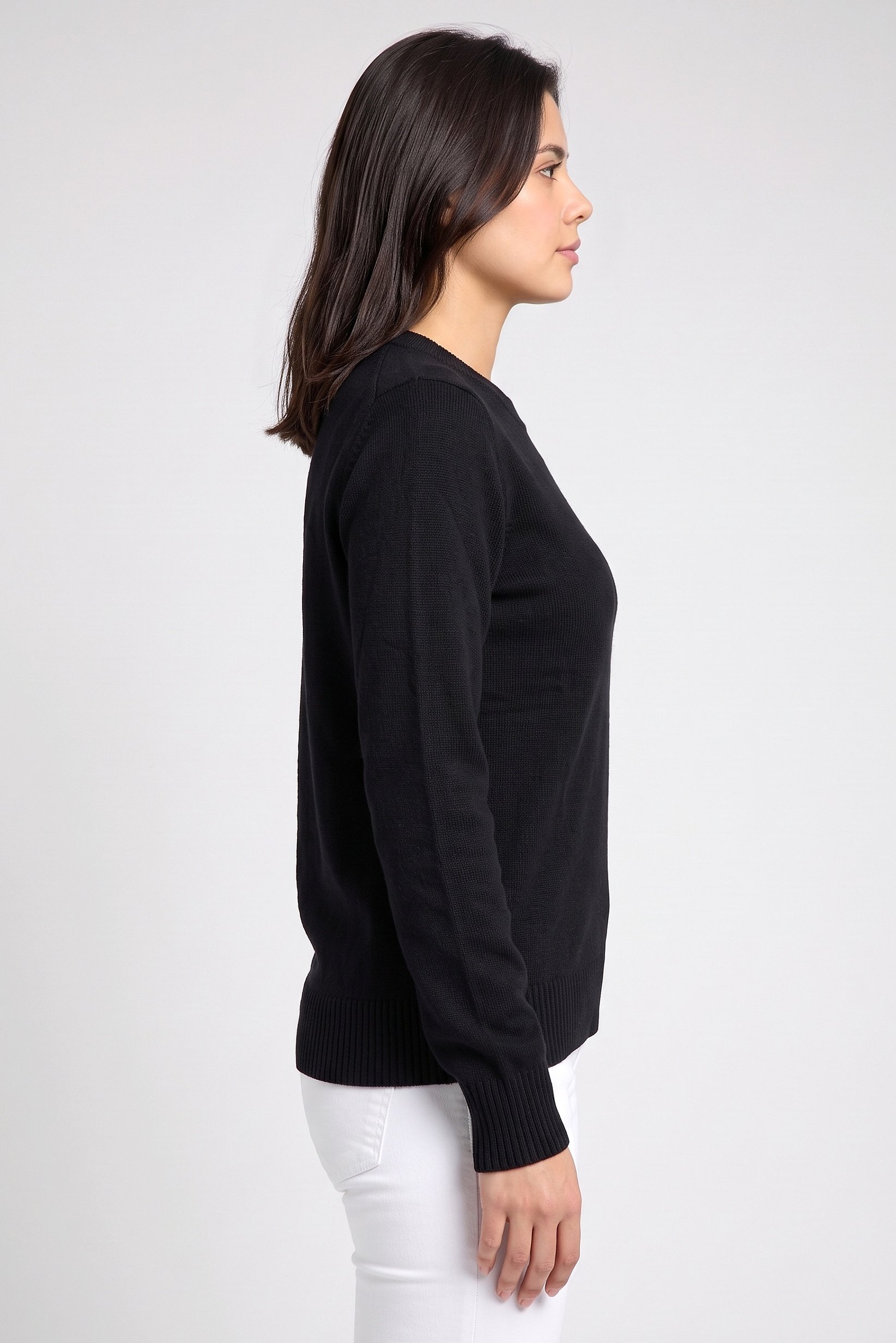 Women Crew Neck Knitted Sweater, Black