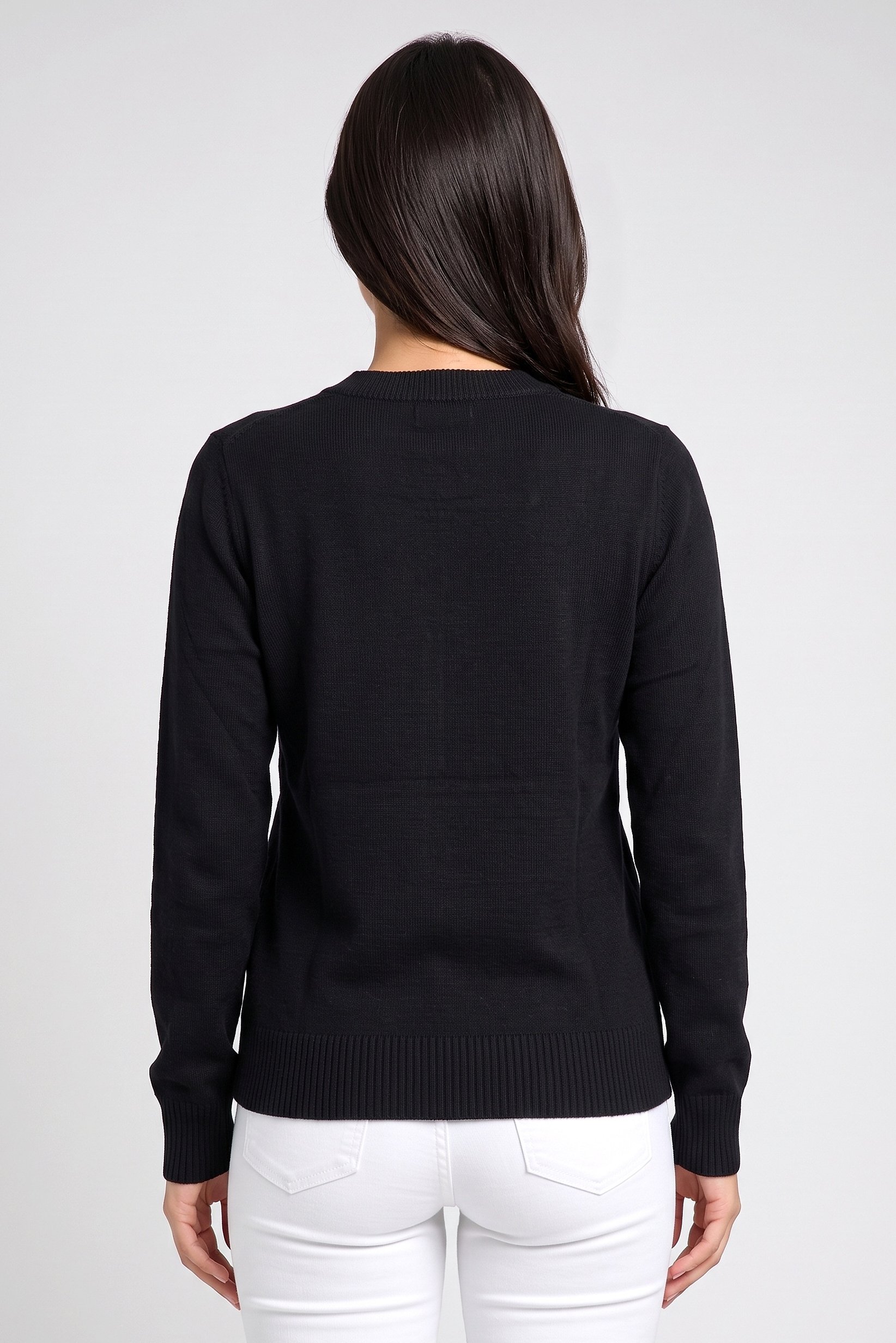 Women Crew Neck Knitted Sweater, Black
