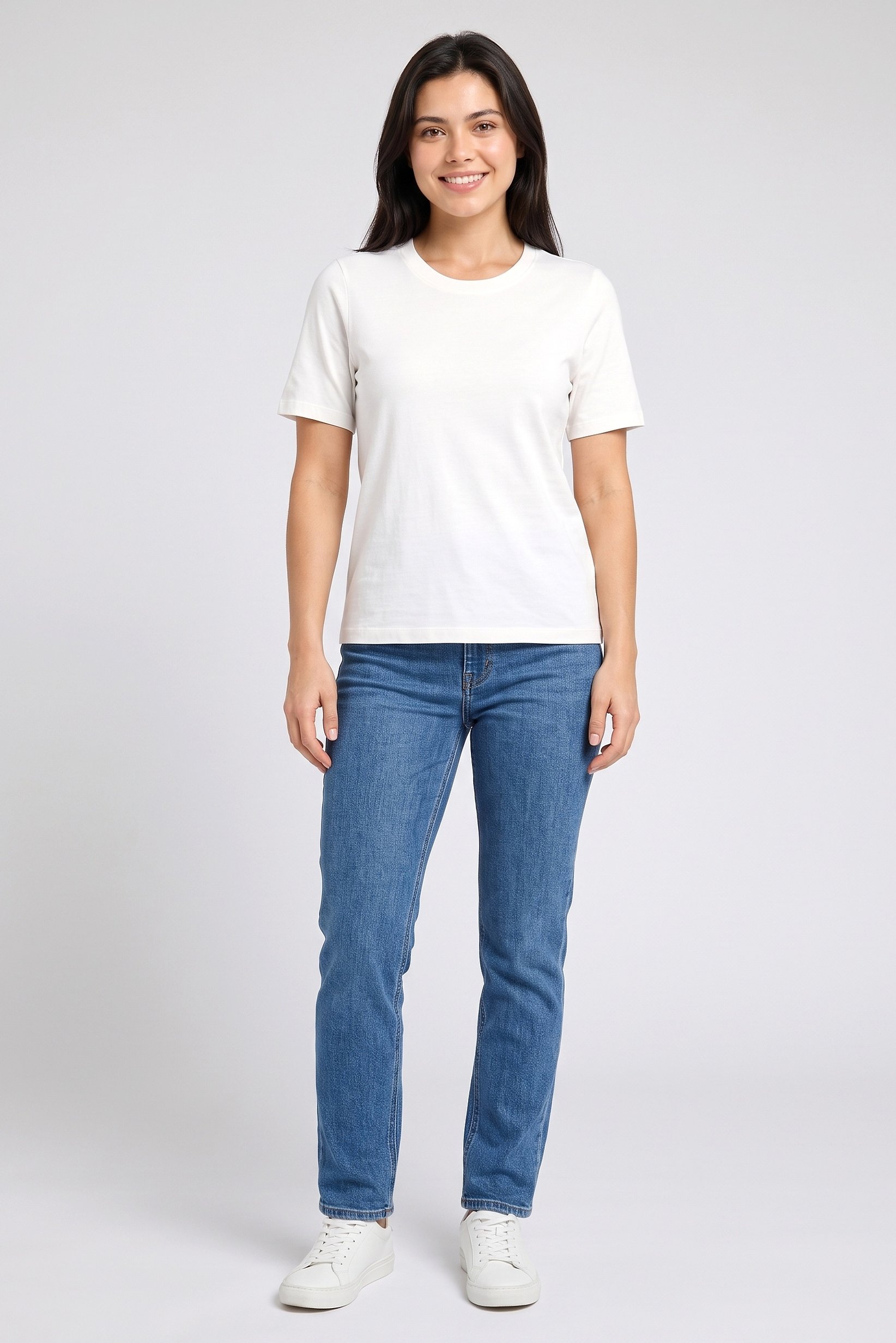 Women Crew Neck Short Sleeve Plain T-Shirt, Off White