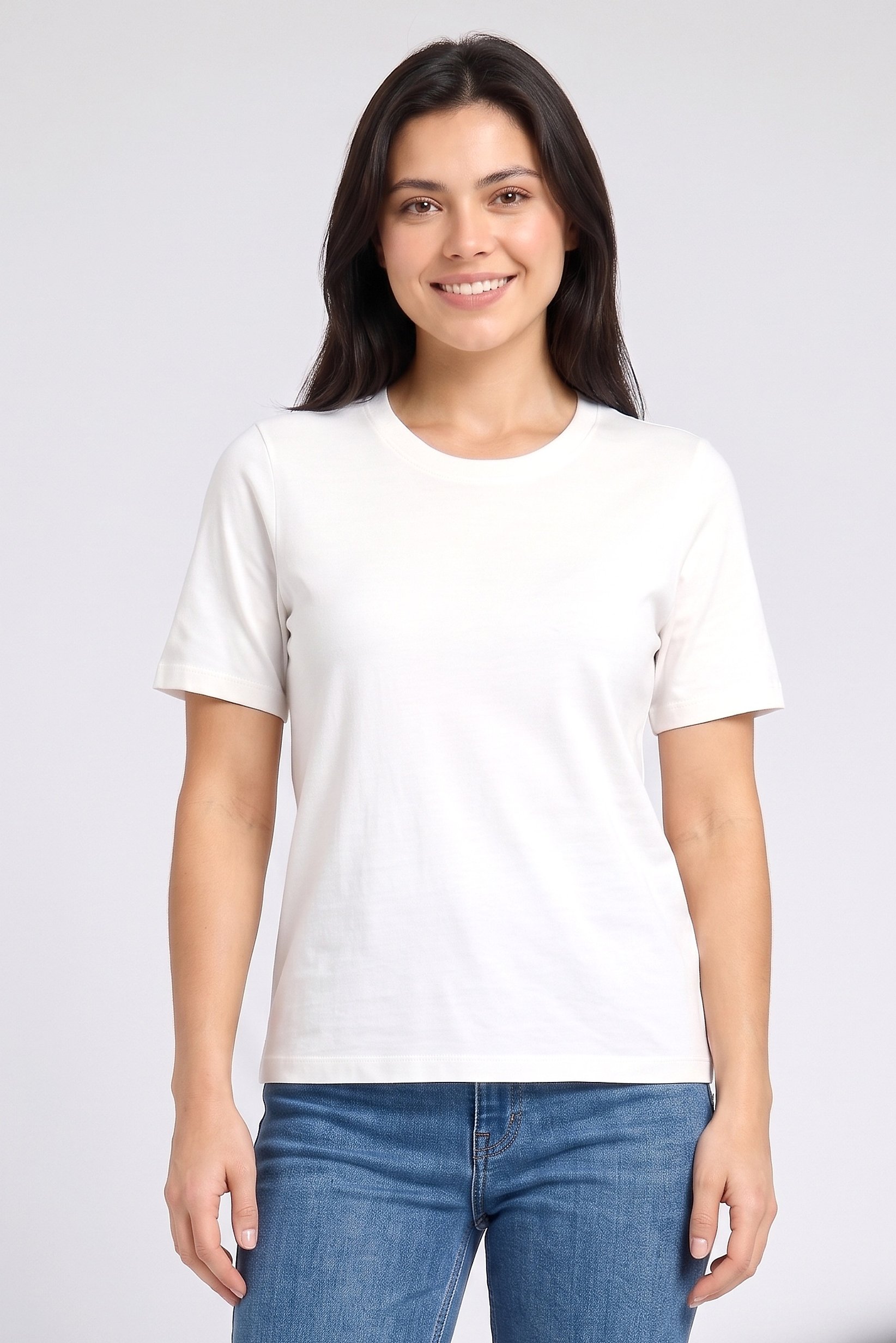 Women Crew Neck Short Sleeve Plain T-Shirt, Off White