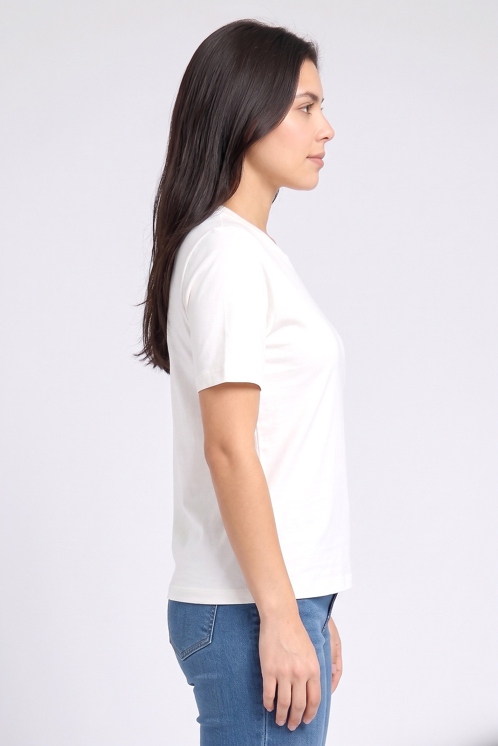 Women Crew Neck Short Sleeve Plain T-Shirt, Off White