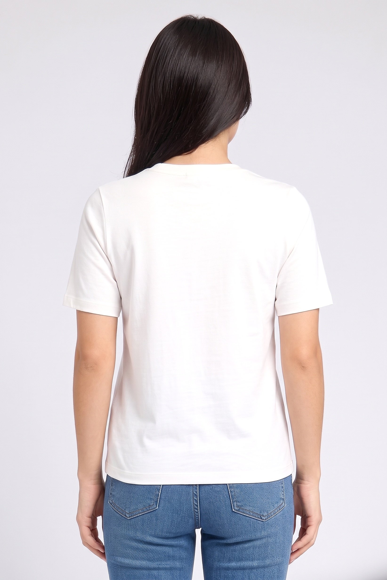 Women Crew Neck Short Sleeve Plain T-Shirt, Off White