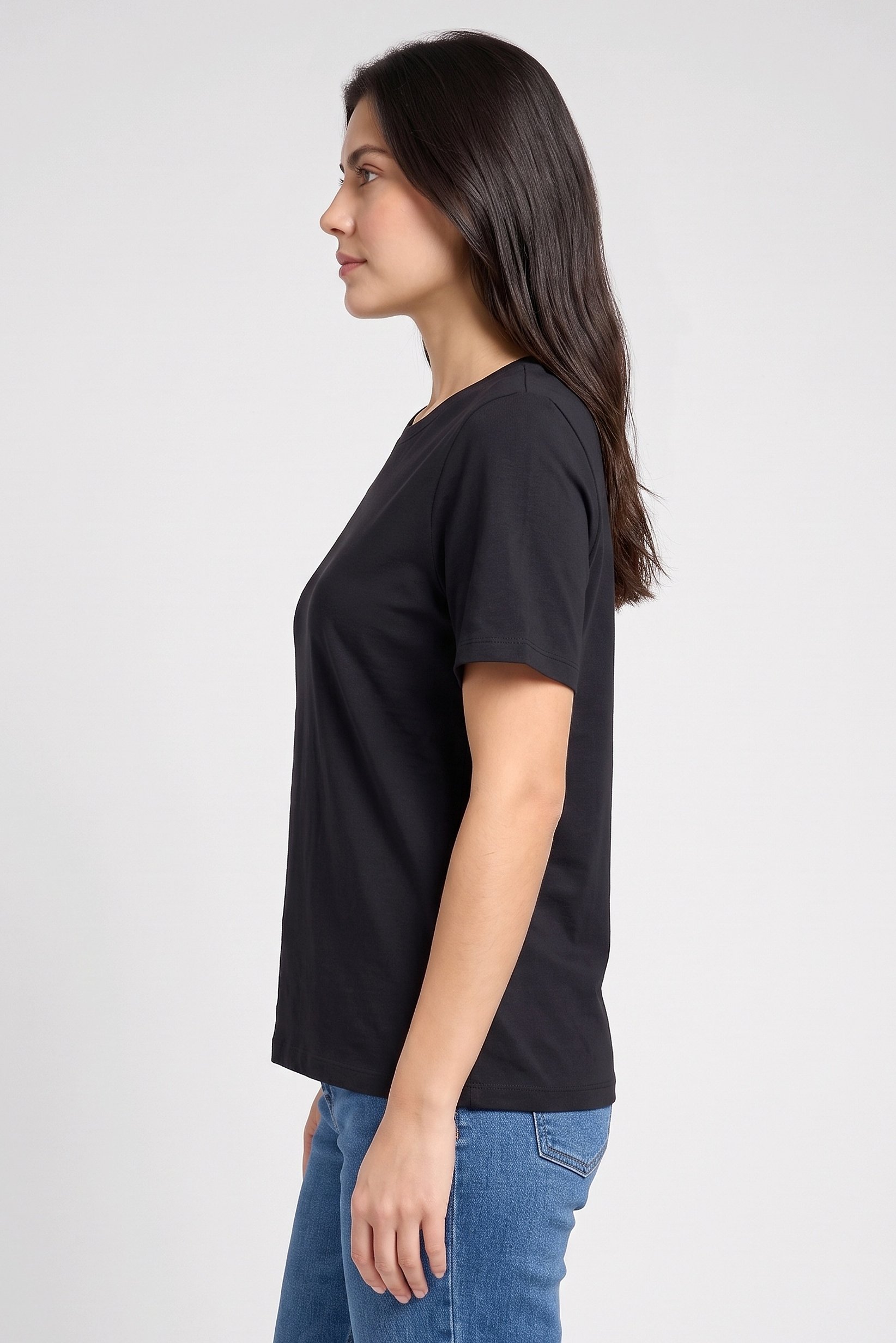 Women Crew Neck Short Sleeve Plain T-Shirt, Black