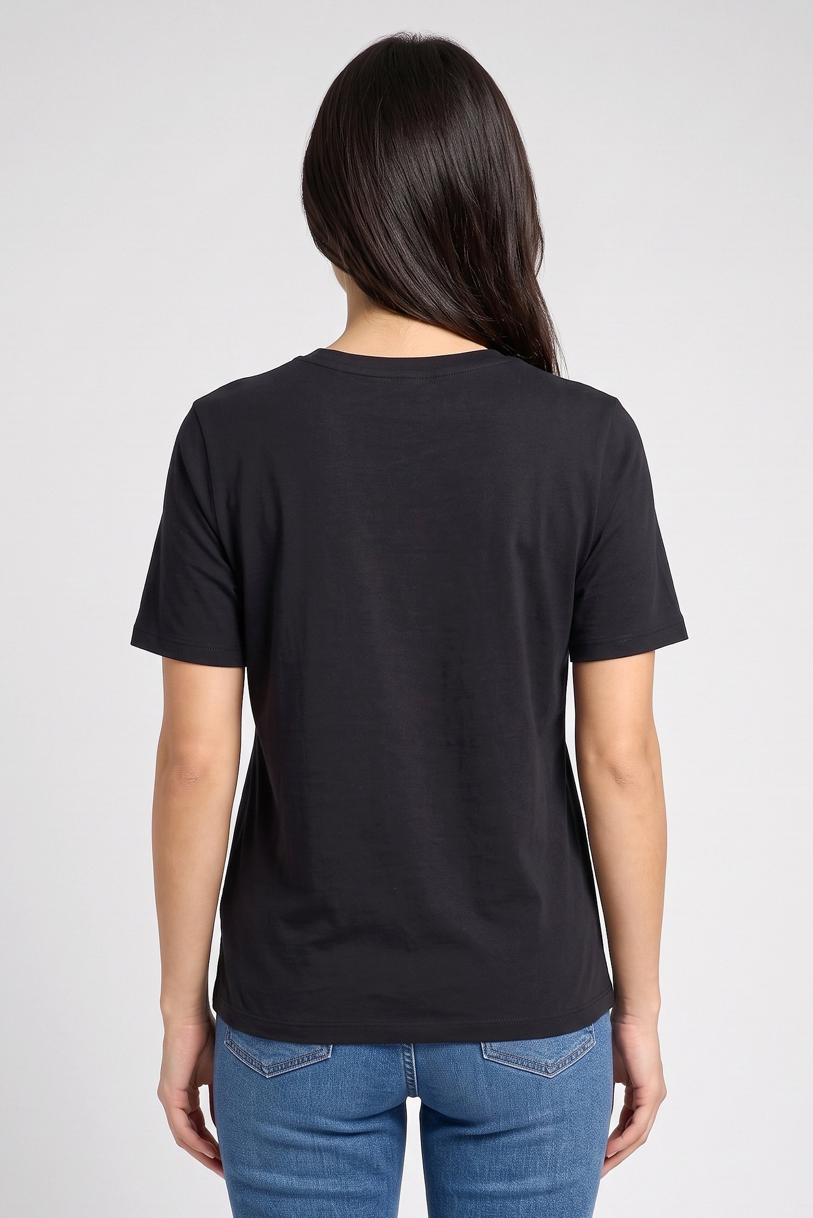 Women Crew Neck Short Sleeve Plain T-Shirt, Black
