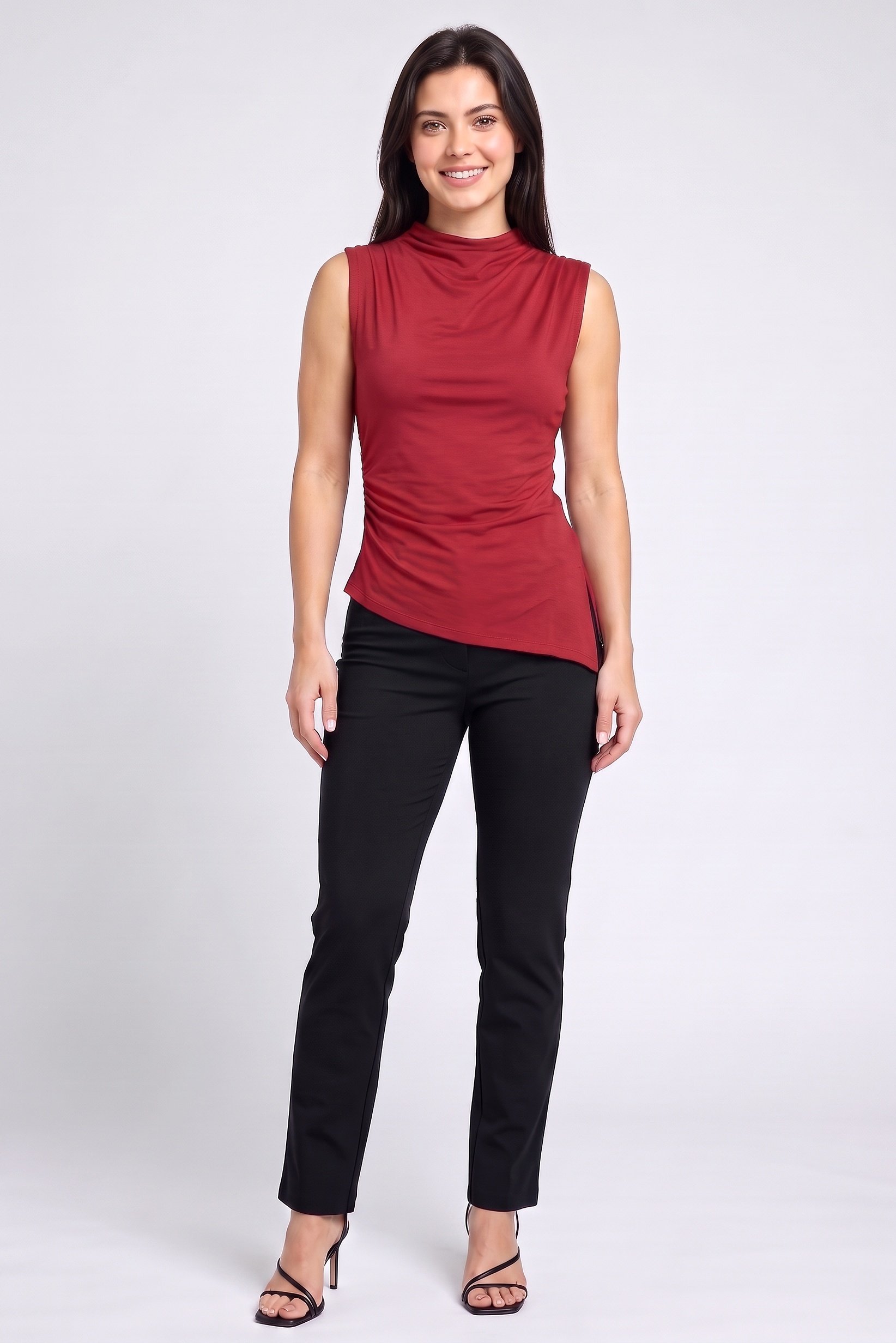 Women Mock Neck Sleeveless Plain Tank Top, Burgundy