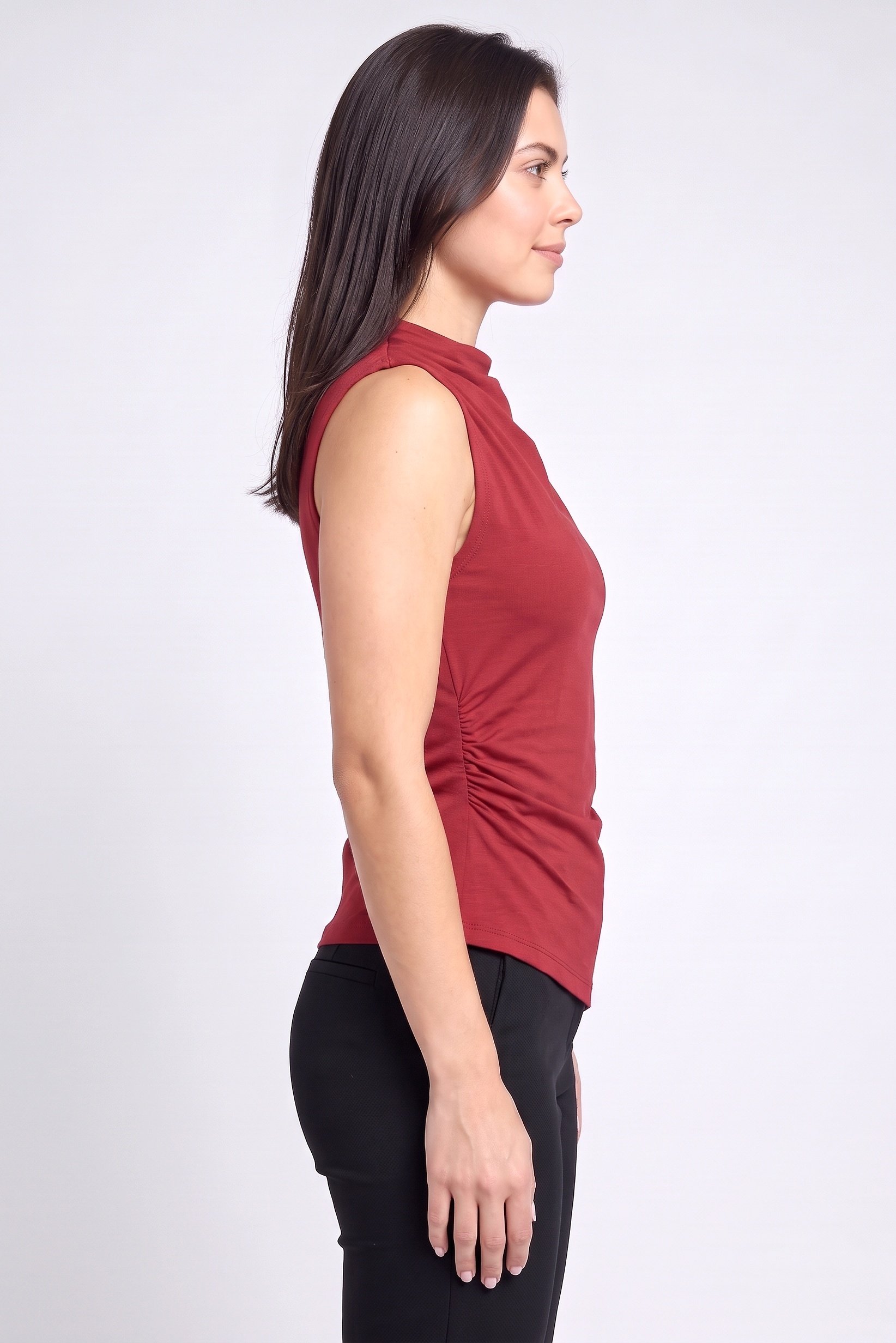 Women Mock Neck Sleeveless Plain Tank Top, Burgundy