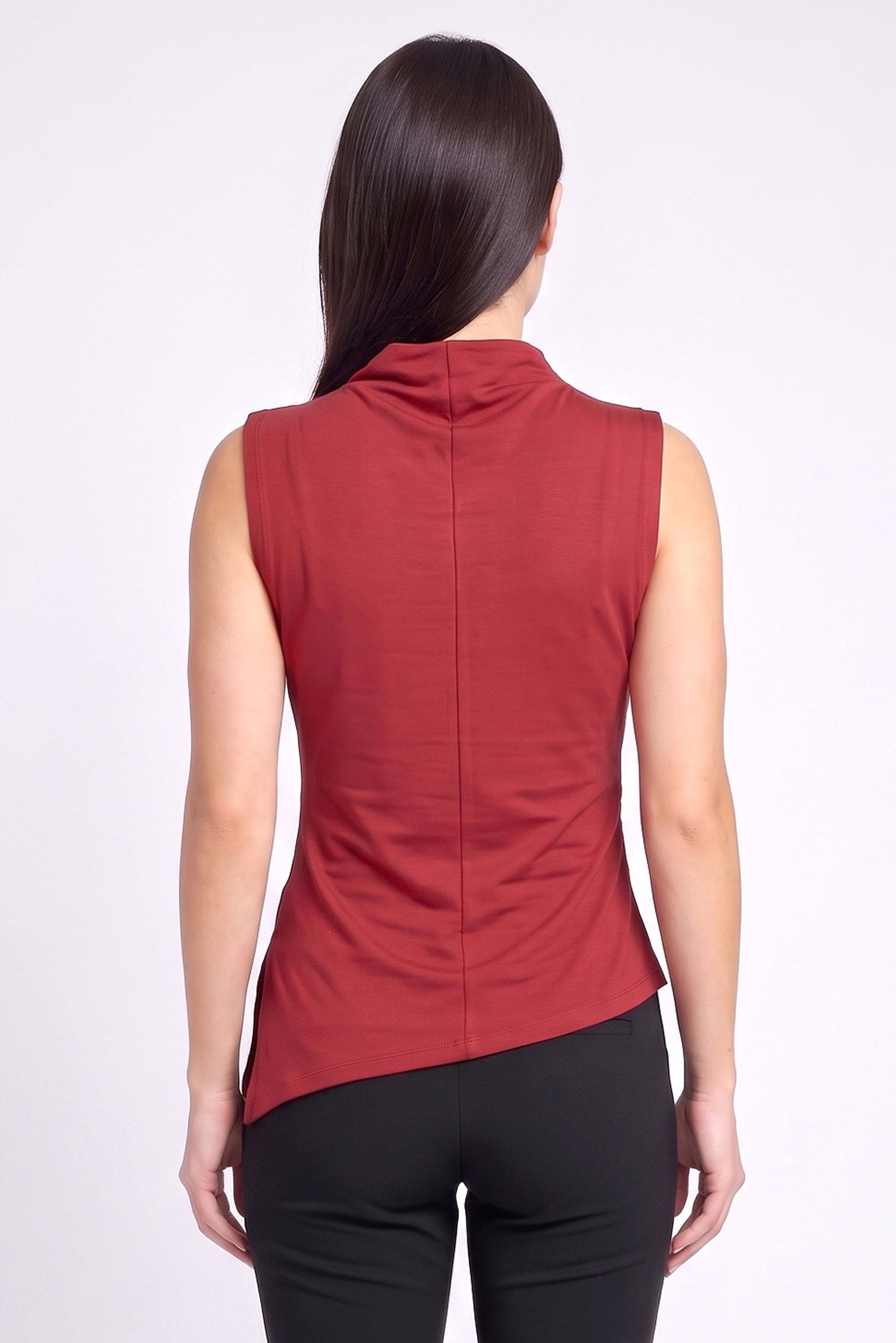 Women Mock Neck Sleeveless Plain Tank Top, Burgundy