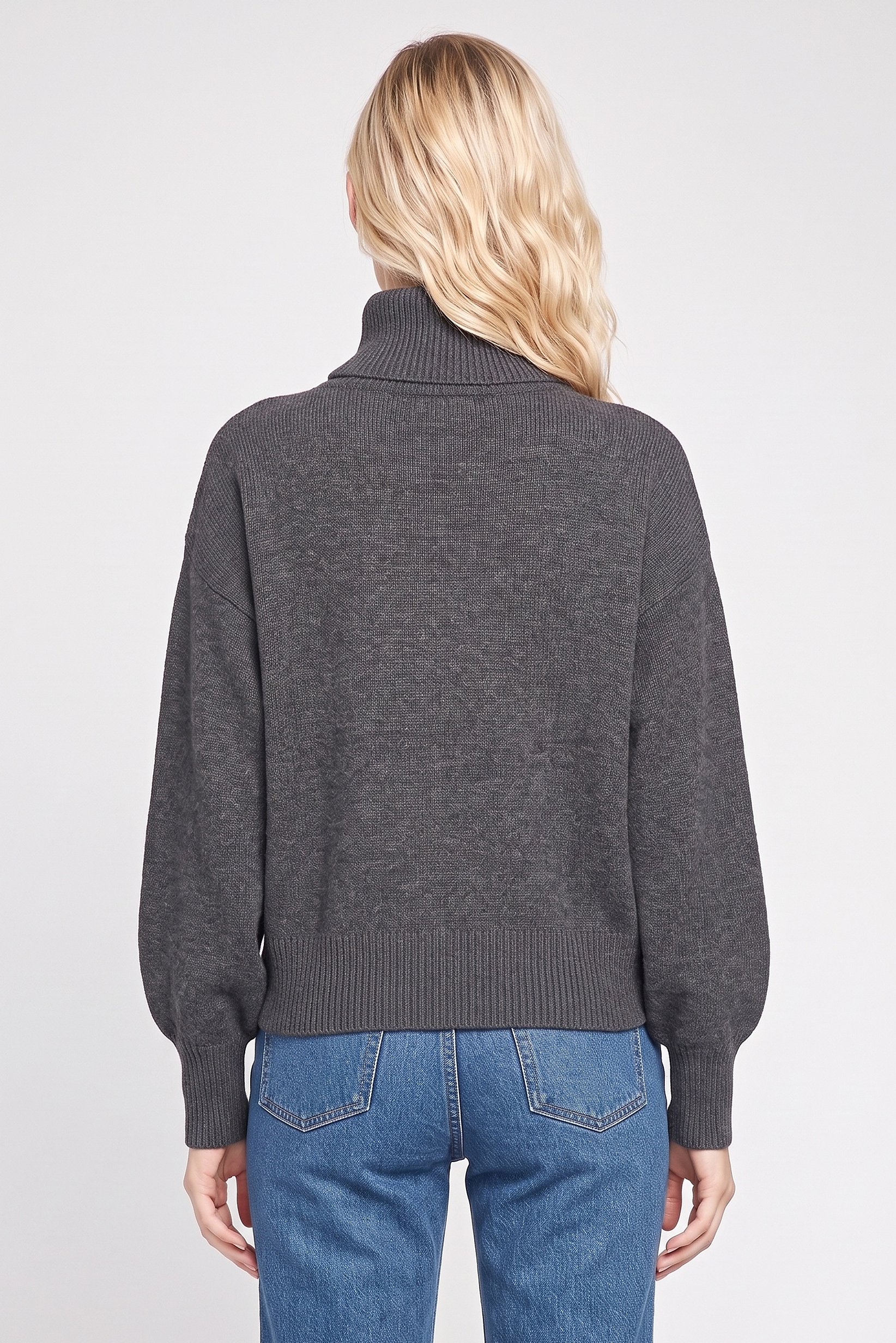 Women Turtle Neck Knitted Sweater, Grey