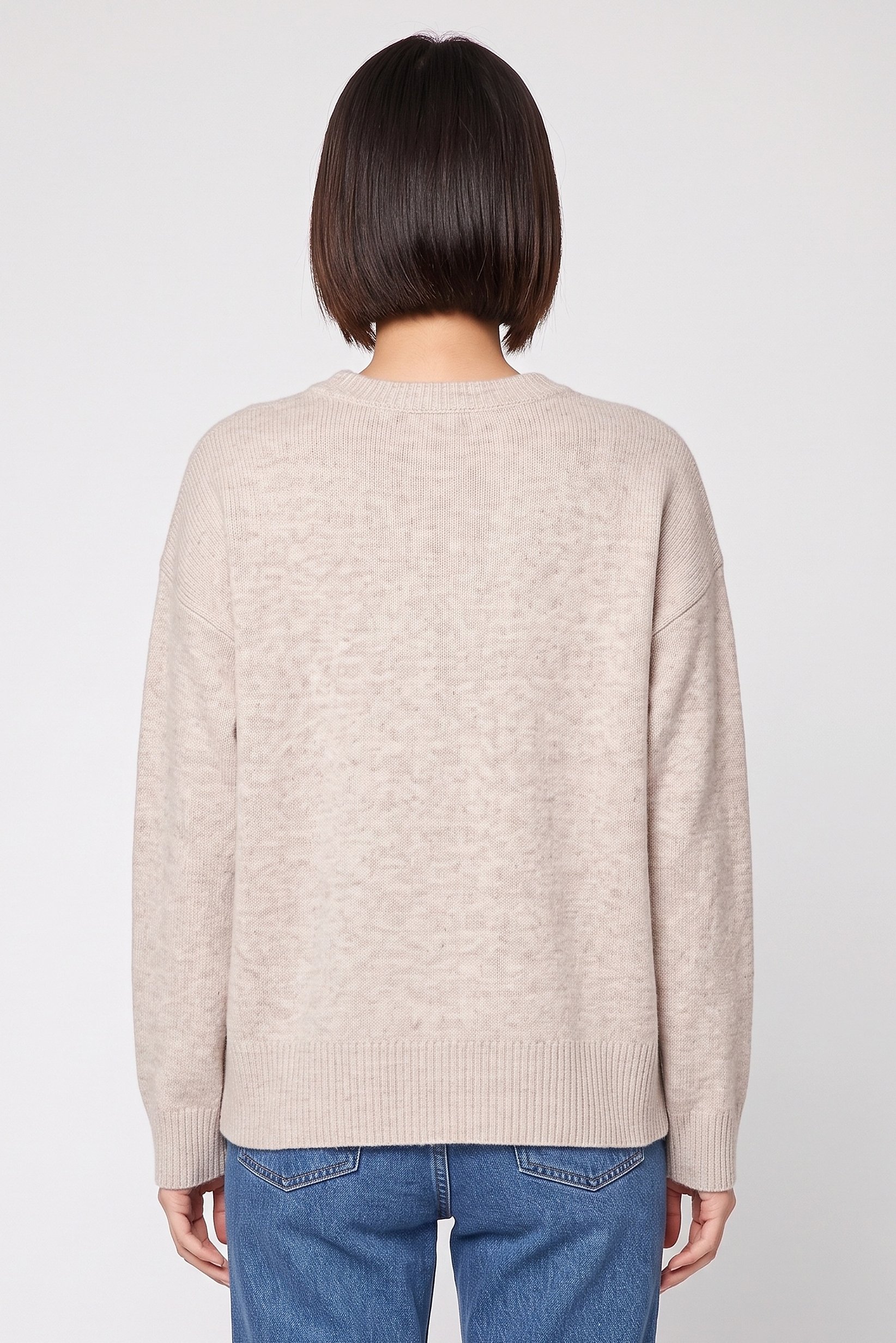 Women Crew Neck Knitted Sweater, Beige