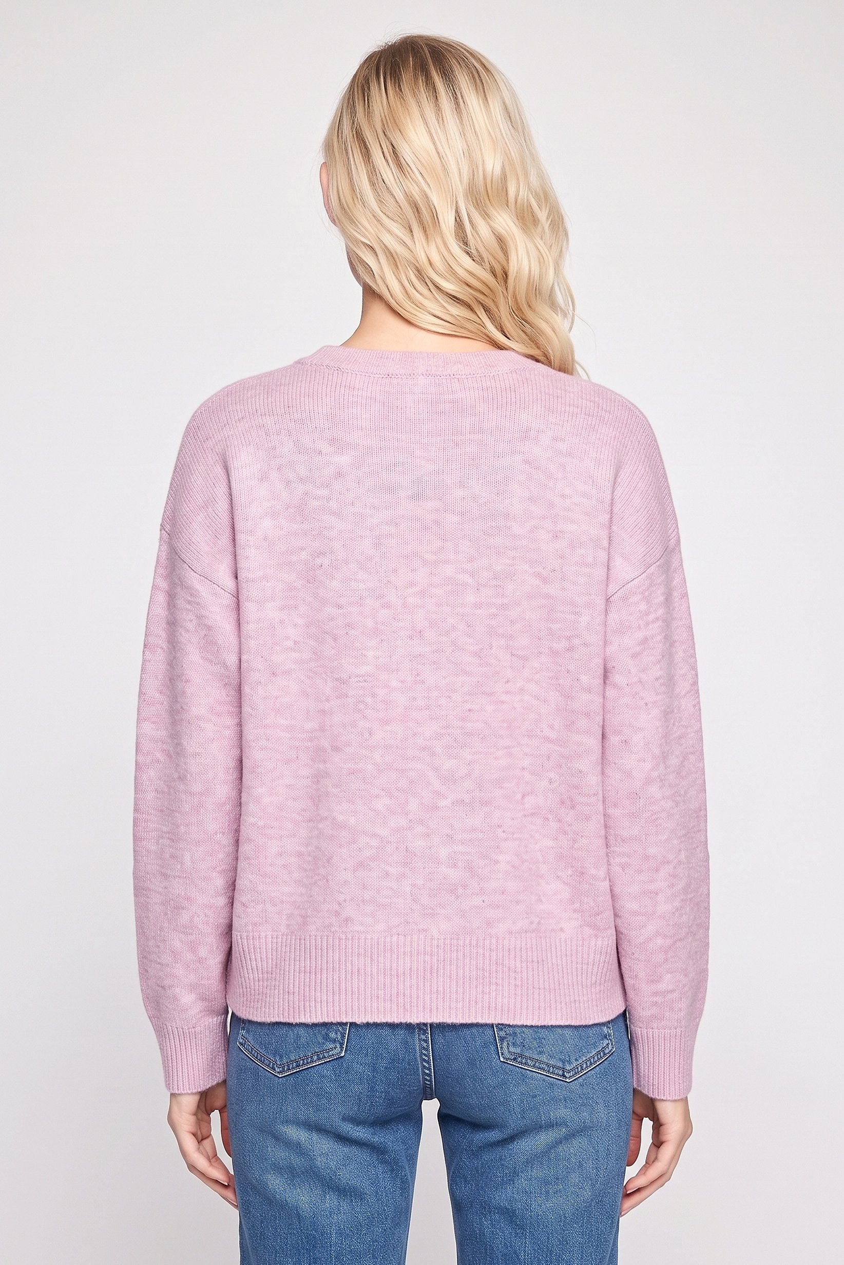 Women Crew Neck Knitted Sweater, Pink