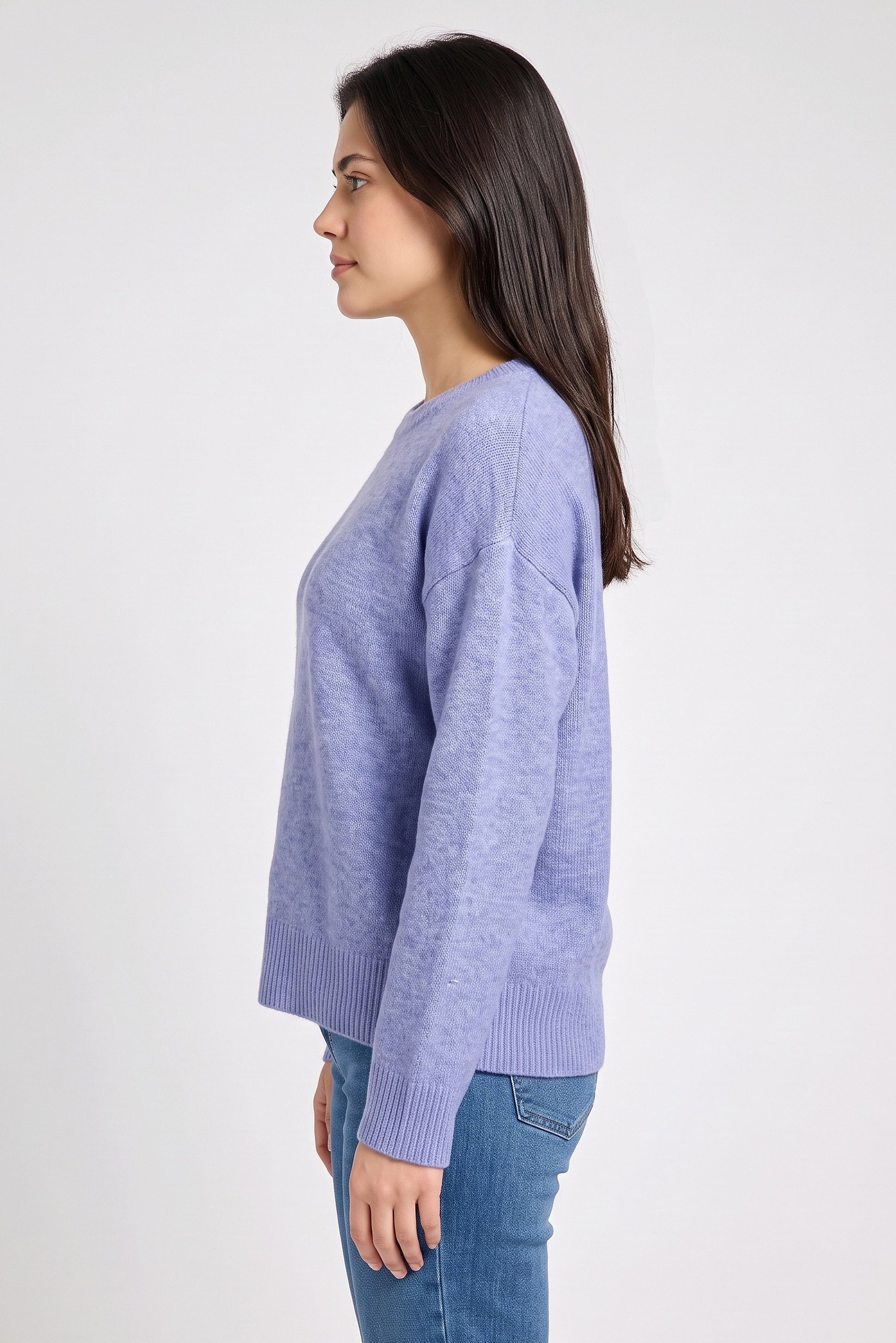 Women Crew Neck Knitted Sweater, Light Blue