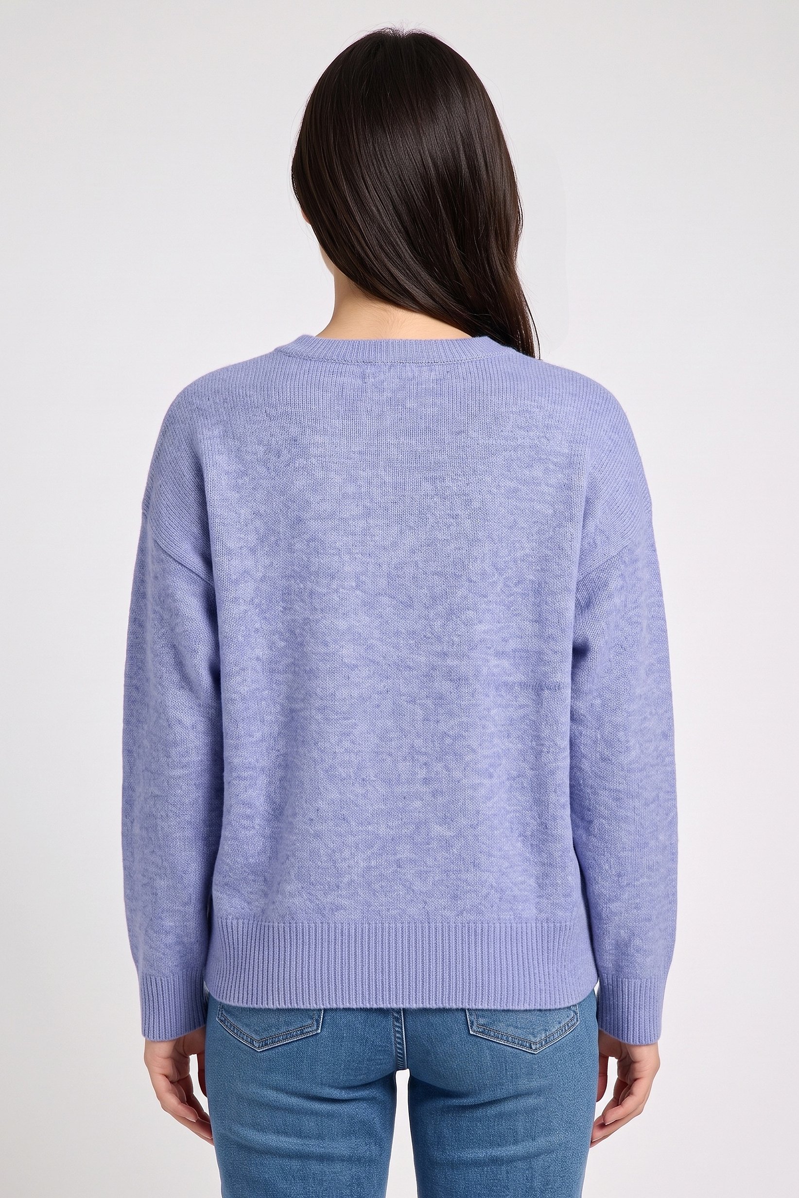 Women Crew Neck Knitted Sweater, Light Blue