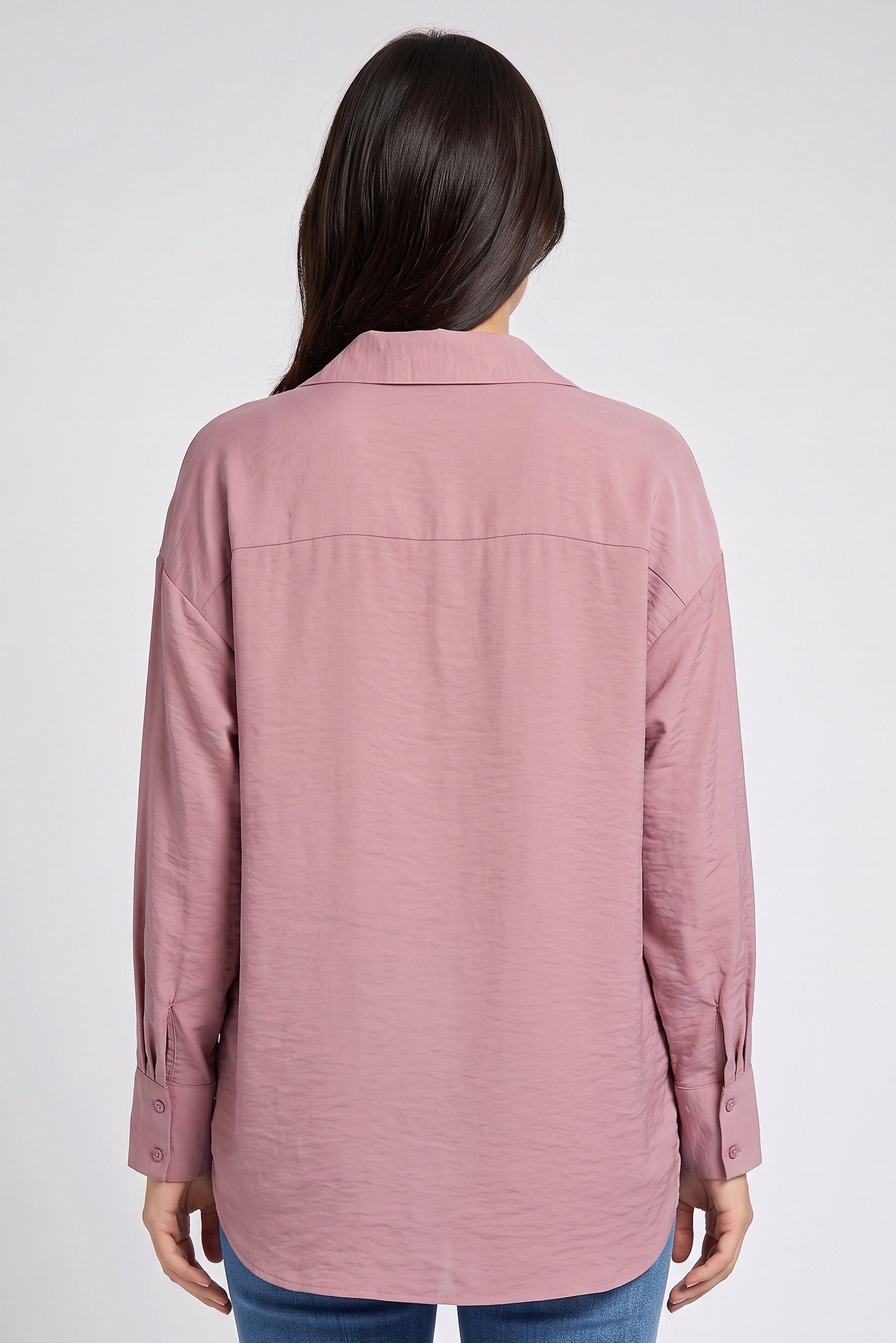 Women Oversized Fit Plain Long Sleeve Shirt, Dusty Pink