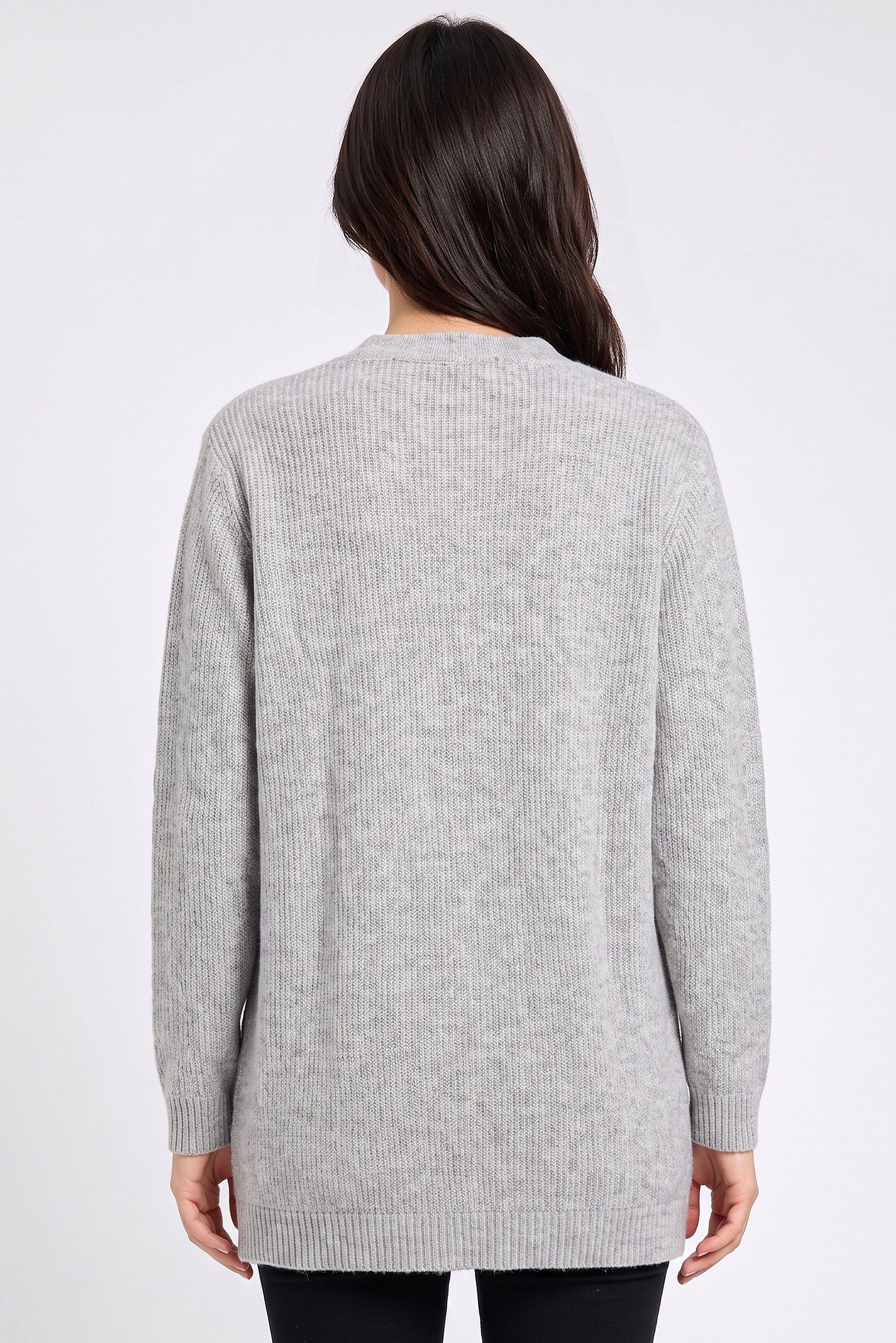 Women Split Neck Knitted Cardigan, Grey