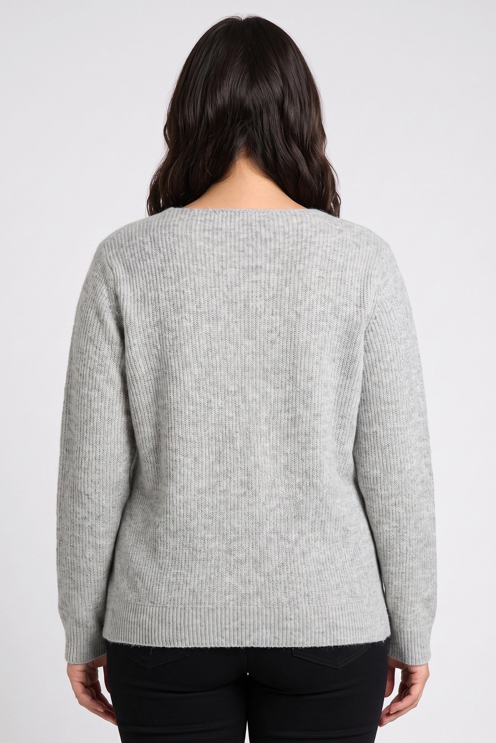 Women V-Neck Knitted Sweater, Heather Grey