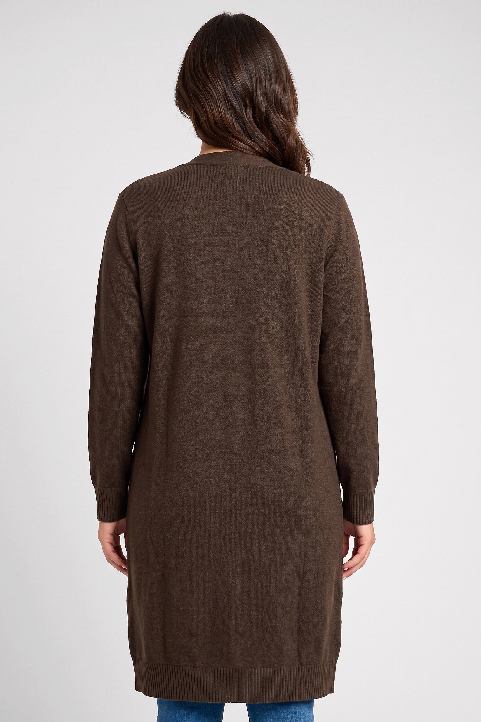 Women Knitted Long Sleeve Cardigan, Chocolate