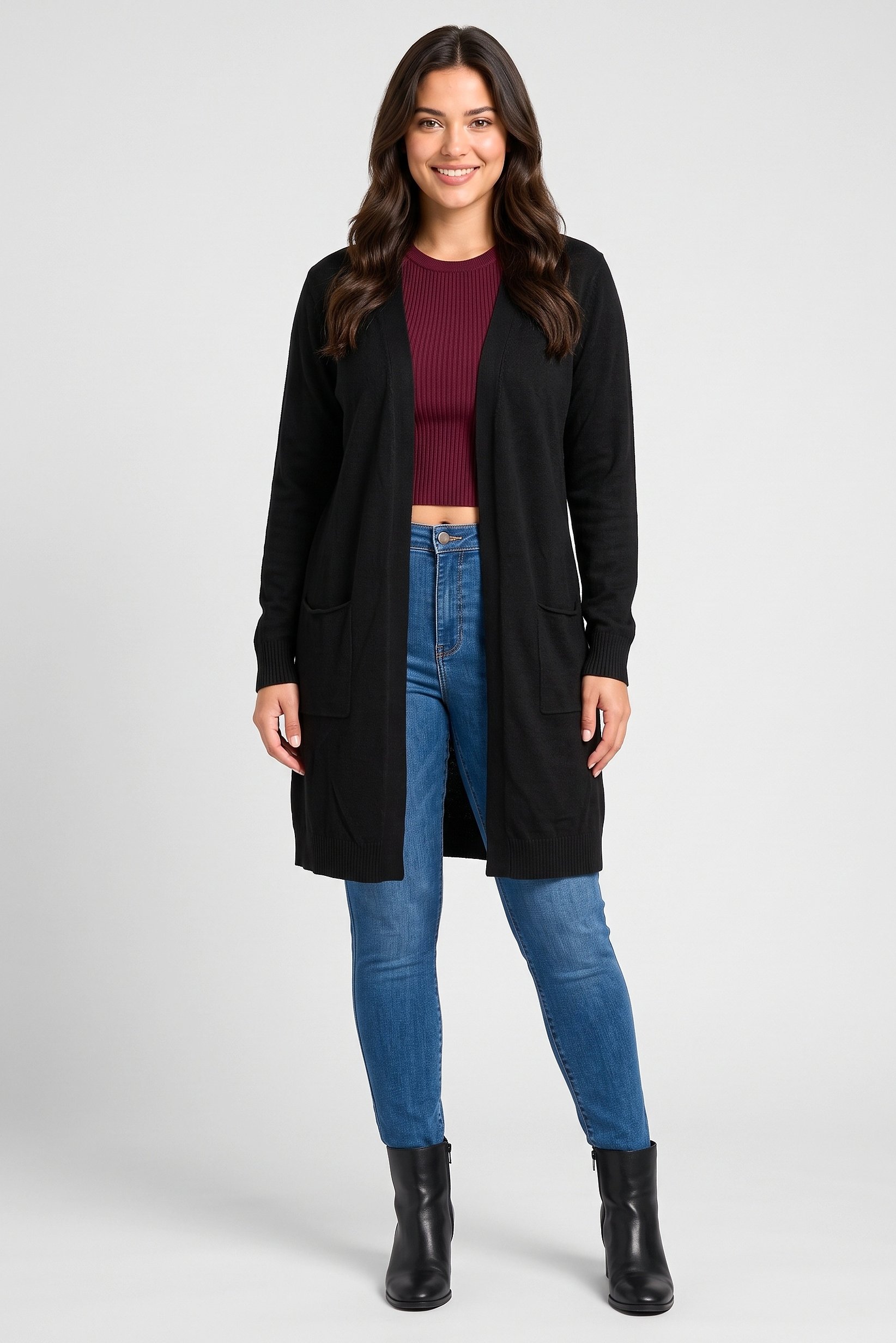 Women Knitted Long Sleeve Cardigan, Black