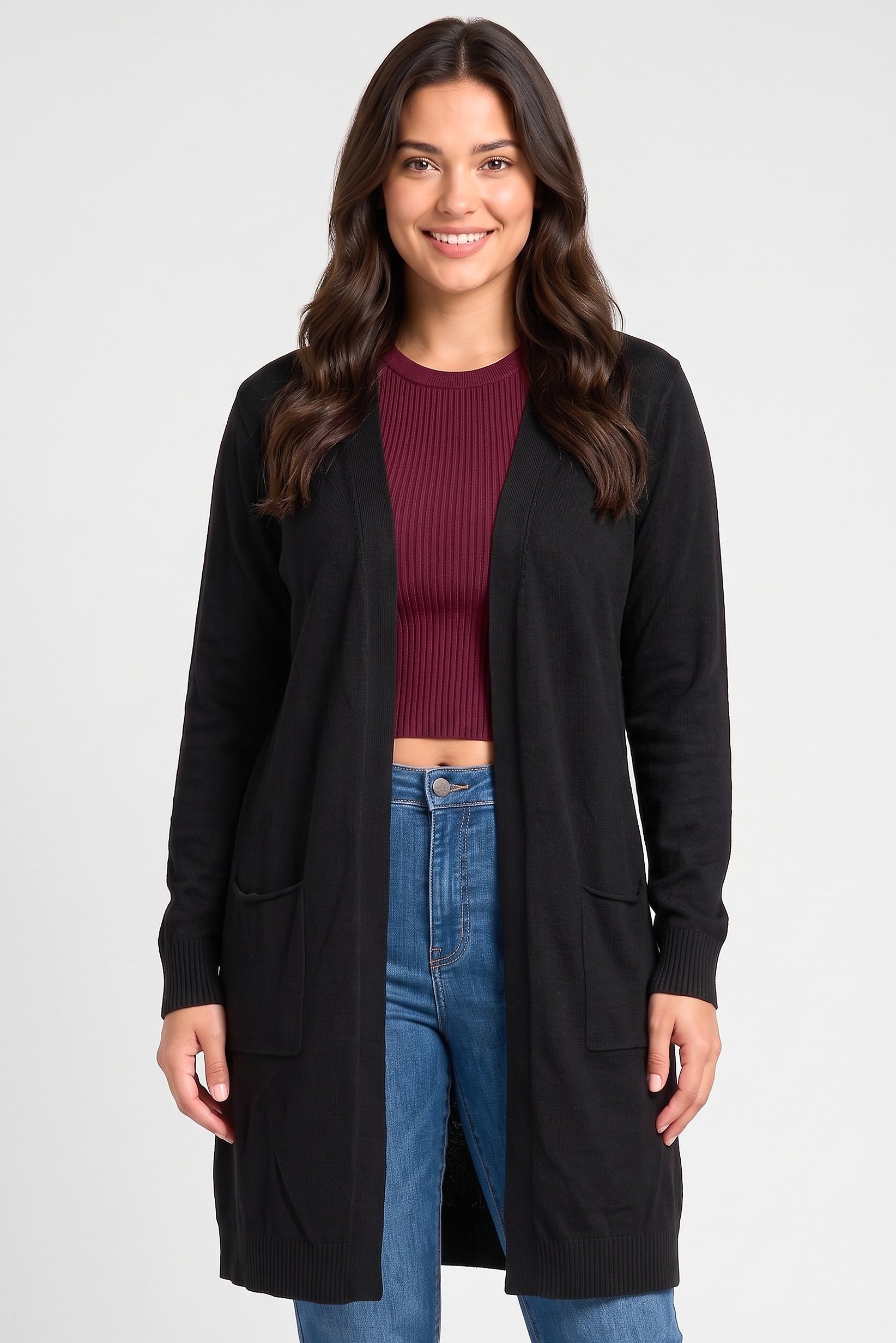 Women Knitted Long Sleeve Cardigan, Black