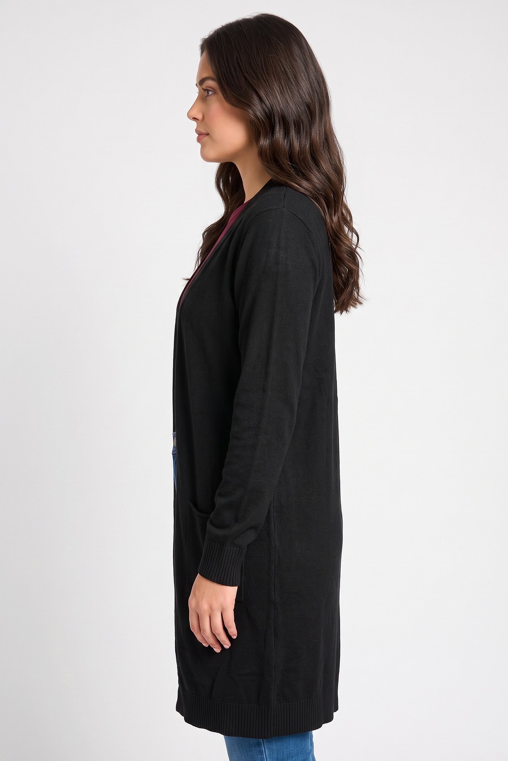 Women Knitted Long Sleeve Cardigan, Black