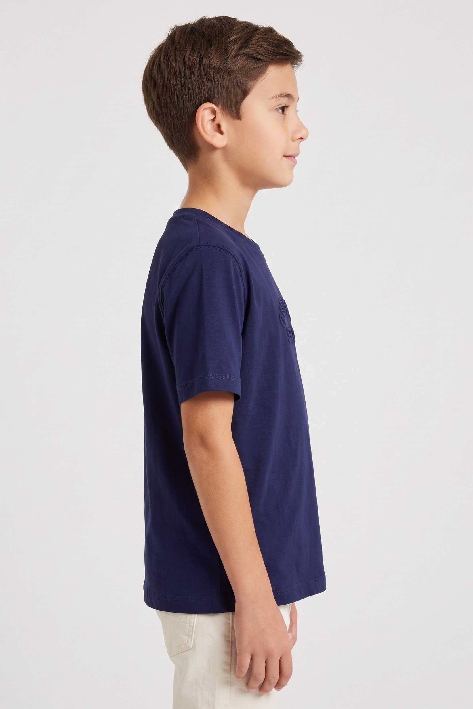 Kids Boy Short Sleeve Embroidered T-Shirt, Navy Blue