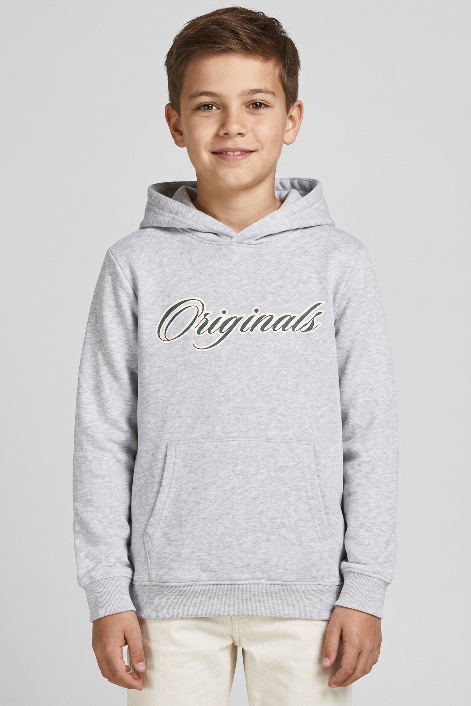 Kids Boy Graphic Printed Long Sleeve Hoodie, Light Grey