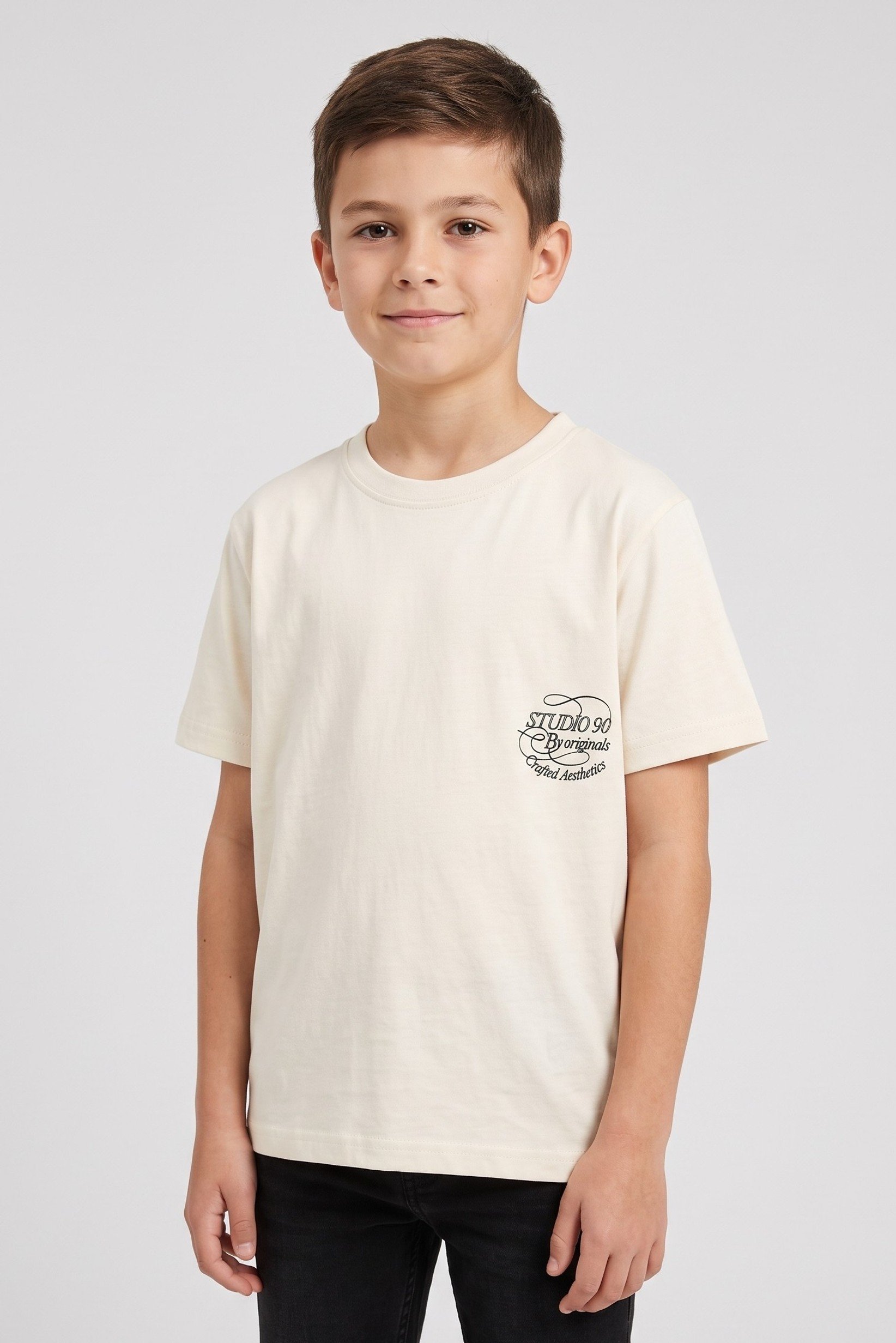 Kids Boy Crew Neck Short Sleeve Graphic Print T-Shirt, Beige