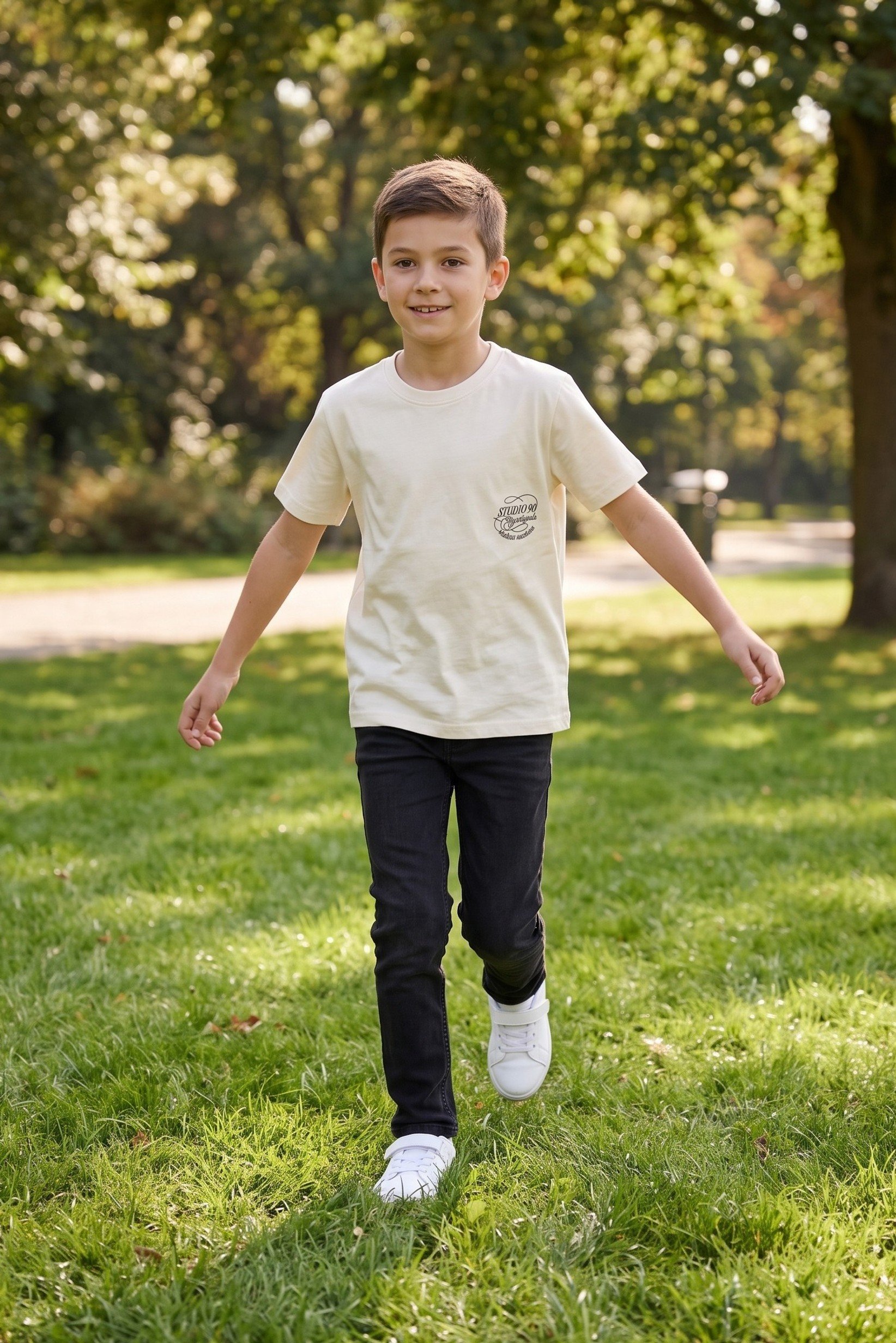 Kids Boy Crew Neck Short Sleeve Graphic Print T-Shirt, Beige