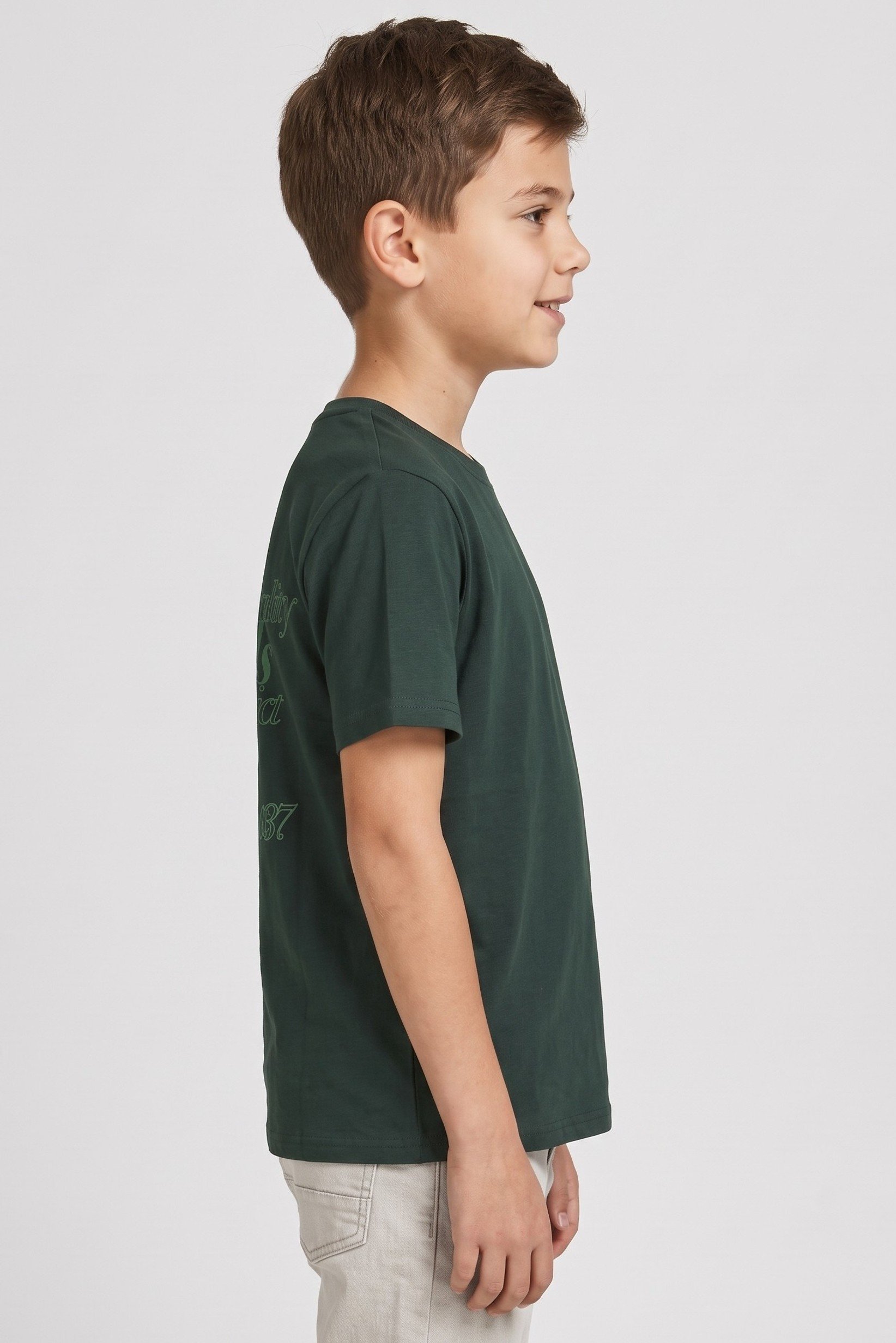 Kids Boy Crew Neck Short Sleeve Graphic Print T-Shirt, Dark Green